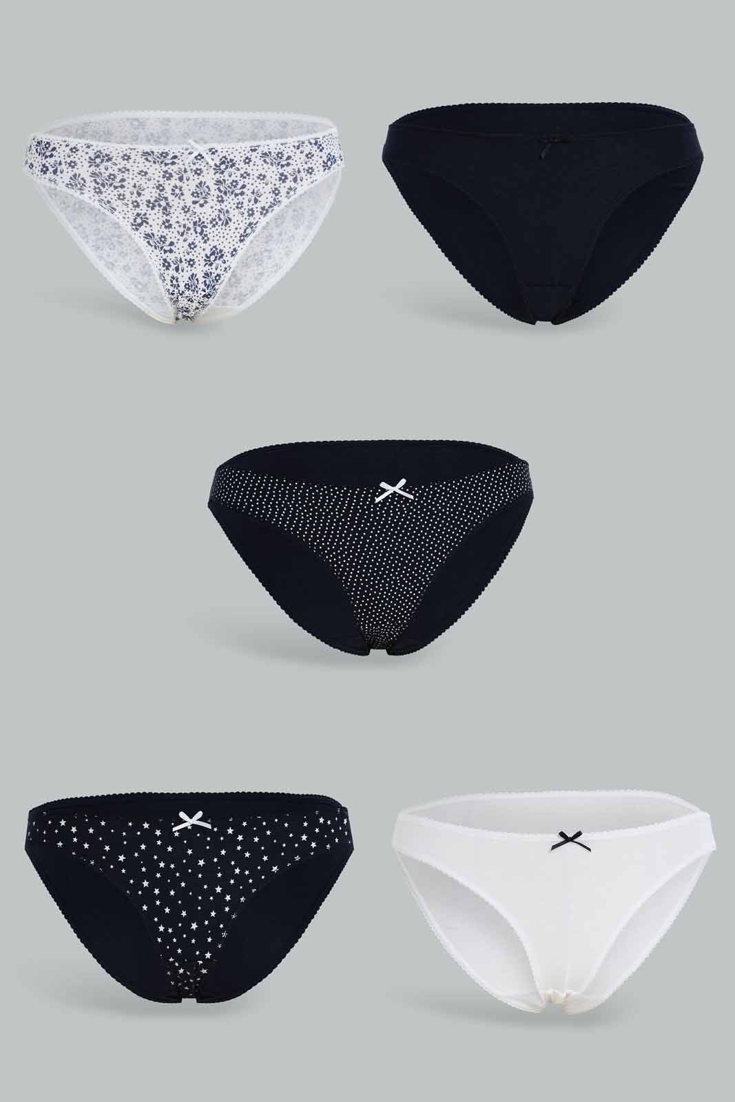 Redtag-Women-Assorted-Print/Plain-Bikini-Briefs-(5-Pack)-365,-Category:Briefs,-Colour:Assorted,-Deals:New-In,-Dept:Ladieswear,-Filter:Women's-Clothing,-New-In-Women-APL,-Non-Sale,-Section:Women,-Women-Briefs--