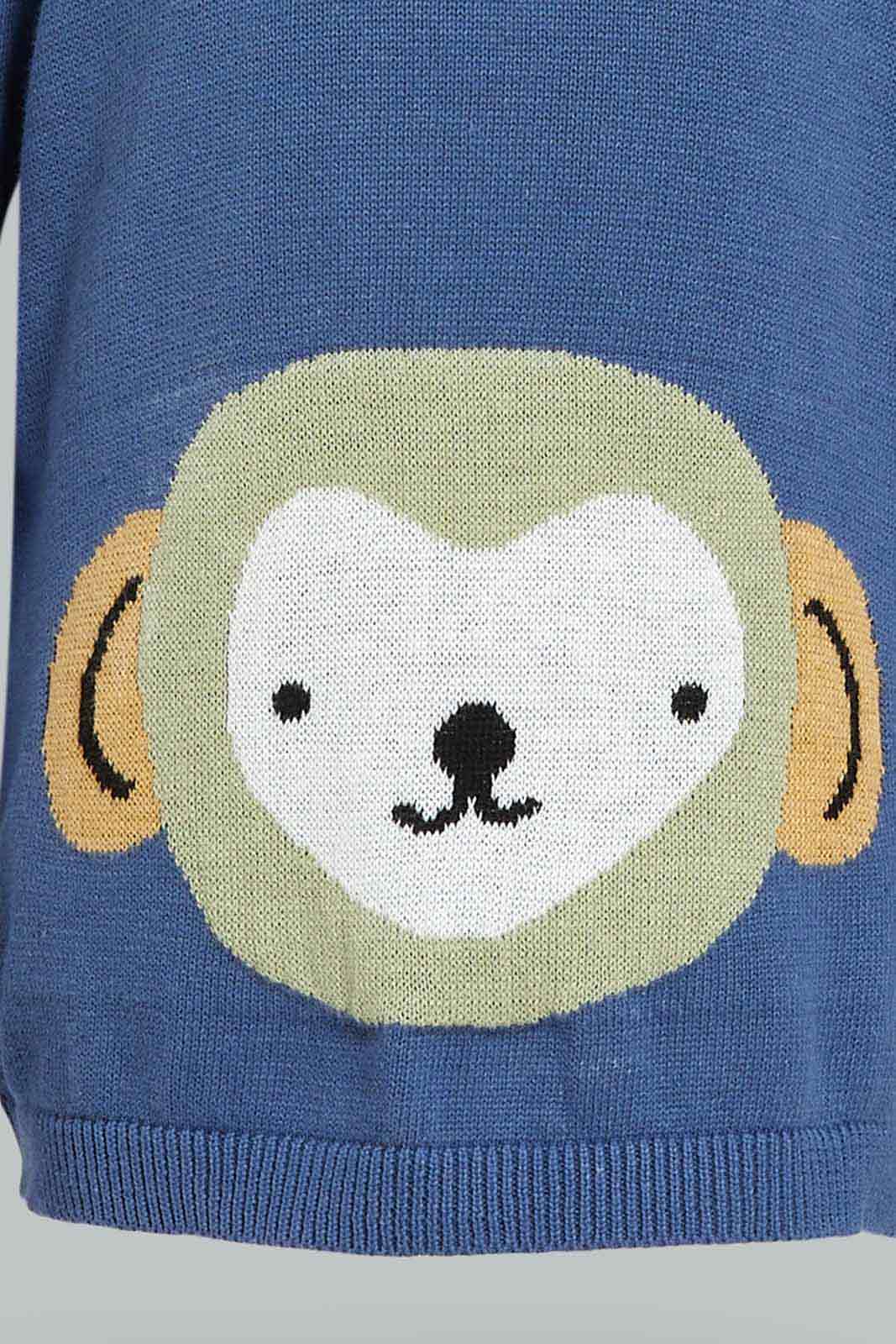 Redtag-Boys-Bule-Monkey-Jacquard-Crewbeck-Pullover-Category:Pullovers,-Colour:Blue,-Deals:New-In,-Dept:Boys,-Filter:Infant-Boys-(3-to-24-Mths),-INB-Pullovers,-New-In-INB-APL,-Non-Sale,-S23A,-Section:Boys-(0-to-14Yrs)-Infant-Boys-3 to 24 Months