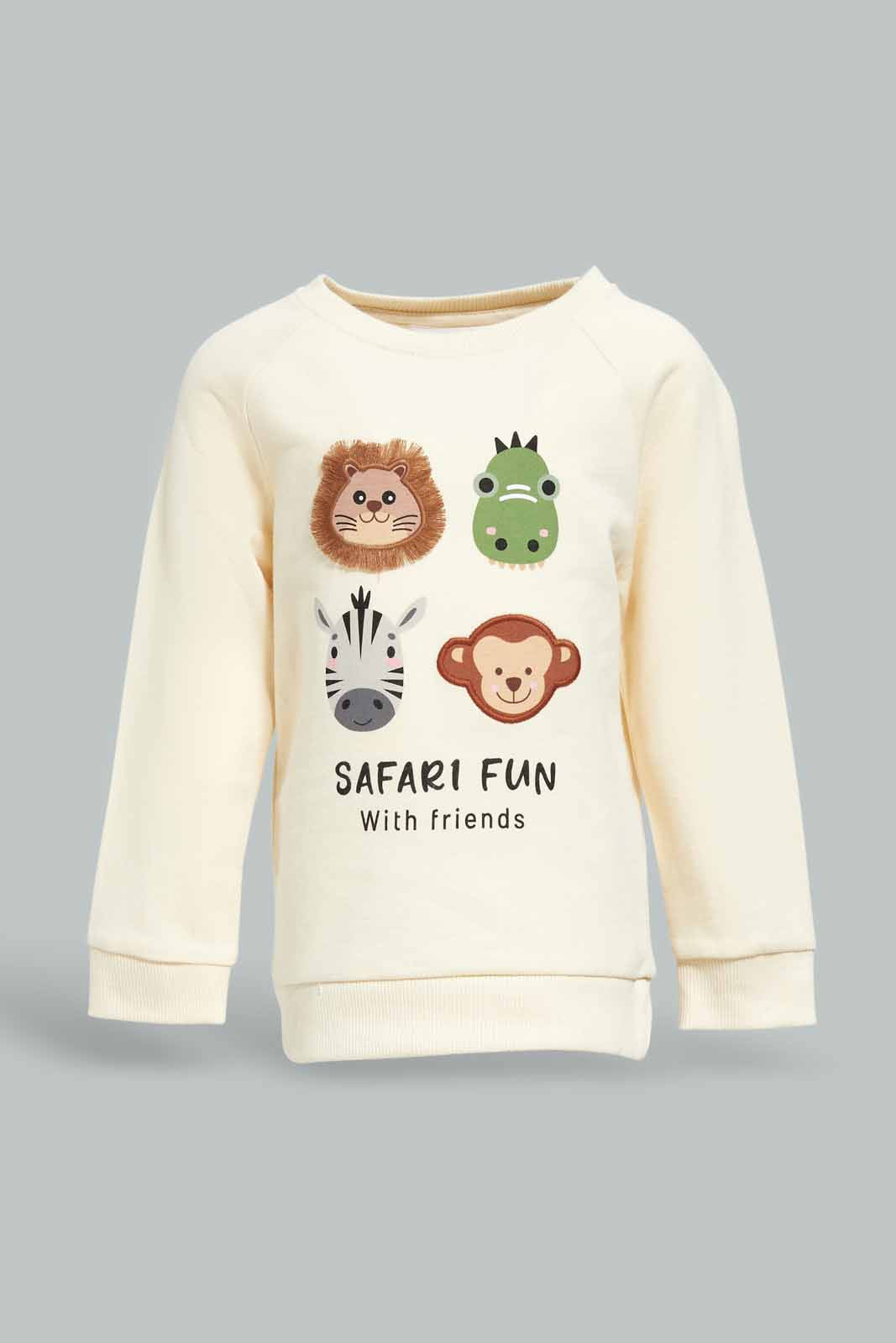 Redtag-Boys-Ecru-Jungle-Aop-Top-And-Beige-Bottom-Crew-Jogging-Suit-Category:Jog-Sets,-Colour:Ecru,-Deals:New-In,-Dept:Boys,-Filter:Infant-Boys-(3-to-24-Mths),-INB-Jog-Sets,-New-In-INB-APL,-Non-Sale,-S23A,-Section:Boys-(0-to-14Yrs)-Infant-Boys-3 to 24 Months