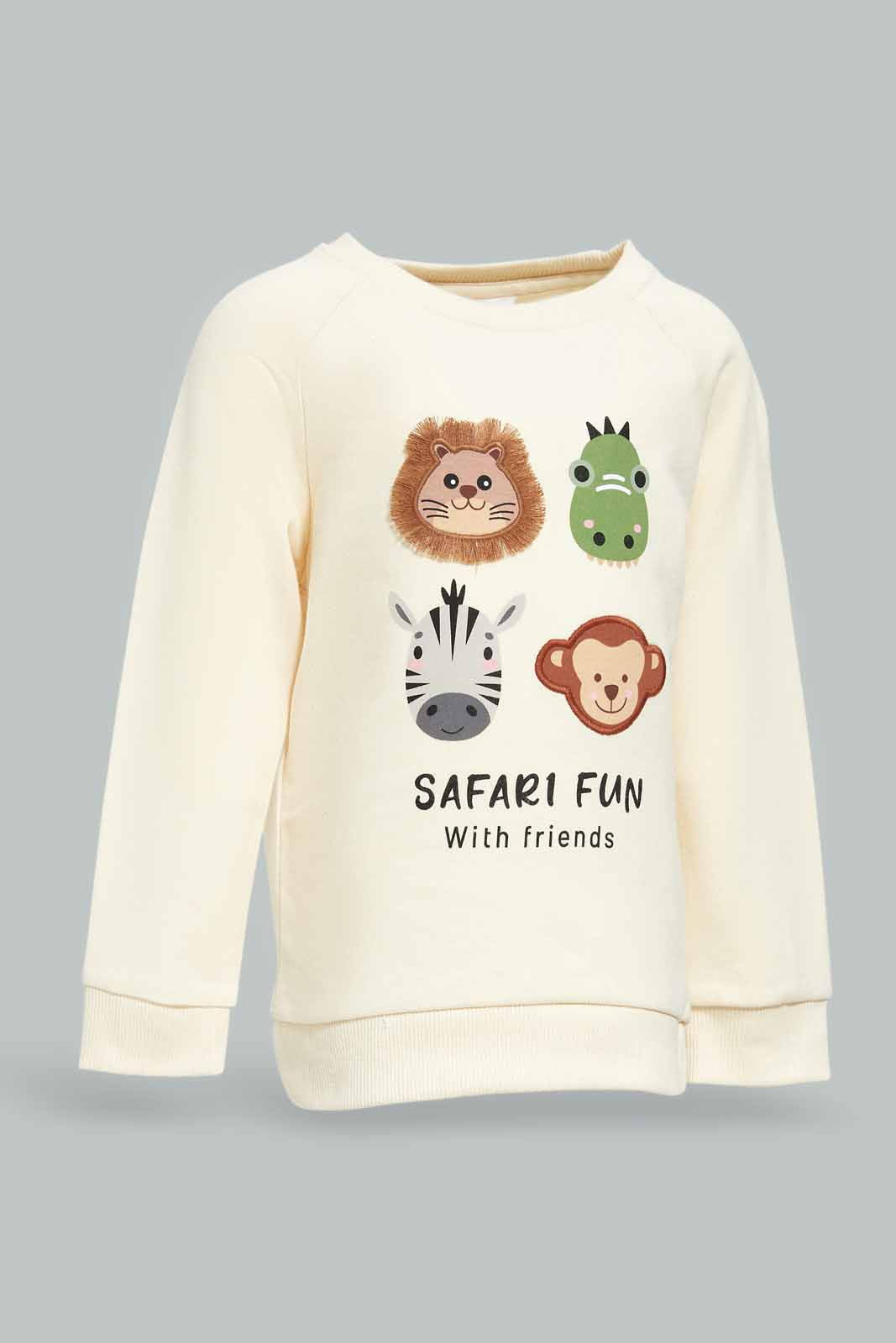 Redtag-Boys-Ecru-Jungle-Aop-Top-And-Beige-Bottom-Crew-Jogging-Suit-Category:Jog-Sets,-Colour:Ecru,-Deals:New-In,-Dept:Boys,-Filter:Infant-Boys-(3-to-24-Mths),-INB-Jog-Sets,-New-In-INB-APL,-Non-Sale,-S23A,-Section:Boys-(0-to-14Yrs)-Infant-Boys-3 to 24 Months