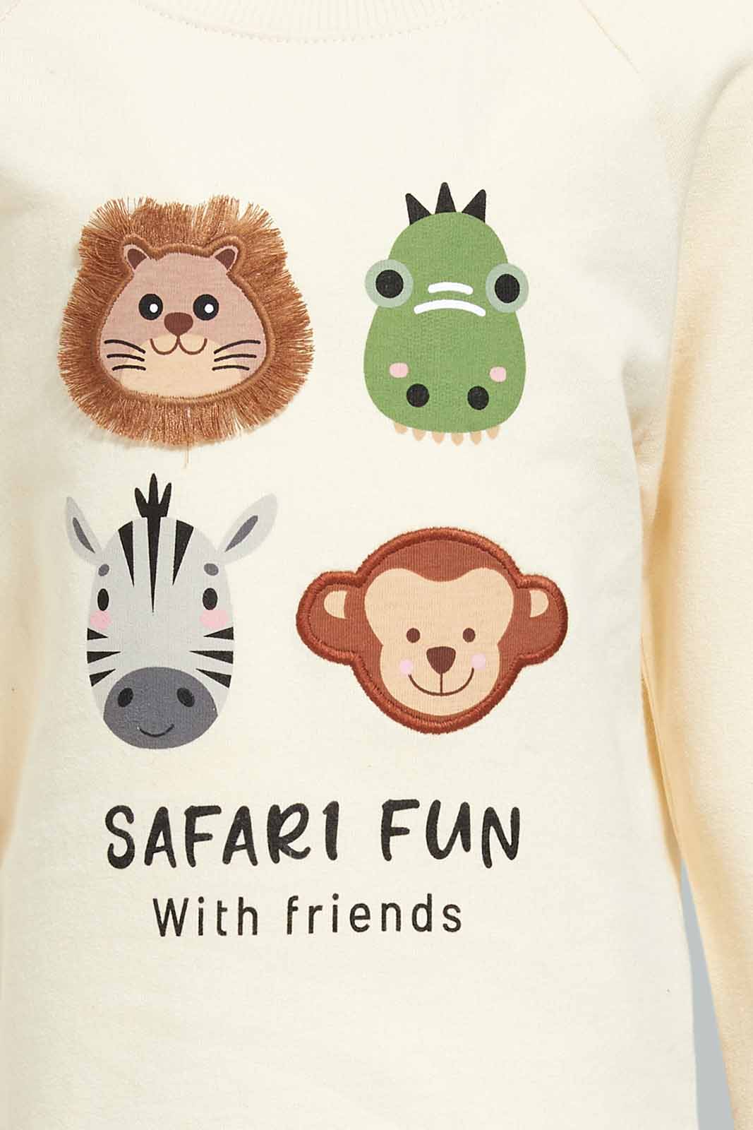 Redtag-Boys-Ecru-Jungle-Aop-Top-And-Beige-Bottom-Crew-Jogging-Suit-Category:Jog-Sets,-Colour:Ecru,-Deals:New-In,-Dept:Boys,-Filter:Infant-Boys-(3-to-24-Mths),-INB-Jog-Sets,-New-In-INB-APL,-Non-Sale,-S23A,-Section:Boys-(0-to-14Yrs)-Infant-Boys-3 to 24 Months