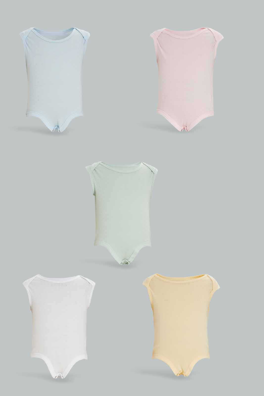 Redtag-Assorted-5-Pack-Pointelle-Bodysuit-Girl-Category:Bodysuits,-Colour:Blue,-Deals:New-In,-Dept:New-Born,-Filter:Baby-(0-to-12-Mths),-NBF-Bodysuits,-New-In-NBF-APL,-Non-Sale,-S23A,-Section:Boys-(0-to-14Yrs)-Baby-