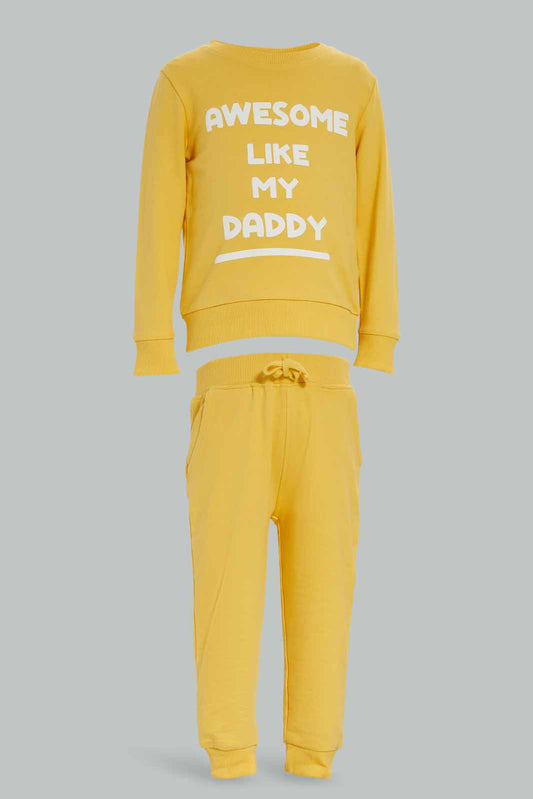Redtag-Boys-Mustard-Basic-Top-And-Bottom-Crewneck-Jogging-Suit-Category:Jog-Sets,-Colour:Mustard,-Deals:New-In,-Dept:Boys,-Filter:Infant-Boys-(3-to-24-Mths),-INB-Jog-Sets,-New-In-INB-APL,-Non-Sale,-S23A,-Section:Boys-(0-to-14Yrs)-Infant-Boys-3 to 24 Months