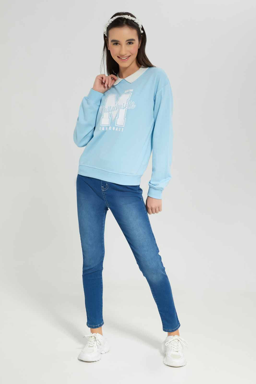 Redtag-Girls-Blue-Collared-Sweatshirts-Category:Sweatshirts,-Colour:Blue,-Deals:New-In,-Dept:Girls,-Filter:Senior-Girls-(8-to-14-Yrs),-GSR-Sweatshirts,-New-In-GSR-APL,-Non-Sale,-S23A,-Section:Girls-(0-to-14Yrs),-TBL-Senior-Girls-9 to 14 Years