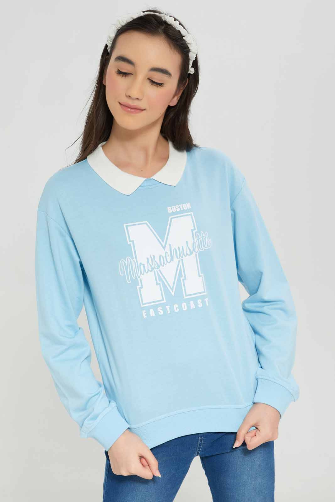 Redtag-Girls-Blue-Collared-Sweatshirts-Category:Sweatshirts,-Colour:Blue,-Deals:New-In,-Dept:Girls,-Filter:Senior-Girls-(8-to-14-Yrs),-GSR-Sweatshirts,-New-In-GSR-APL,-Non-Sale,-S23A,-Section:Girls-(0-to-14Yrs),-TBL-Senior-Girls-9 to 14 Years
