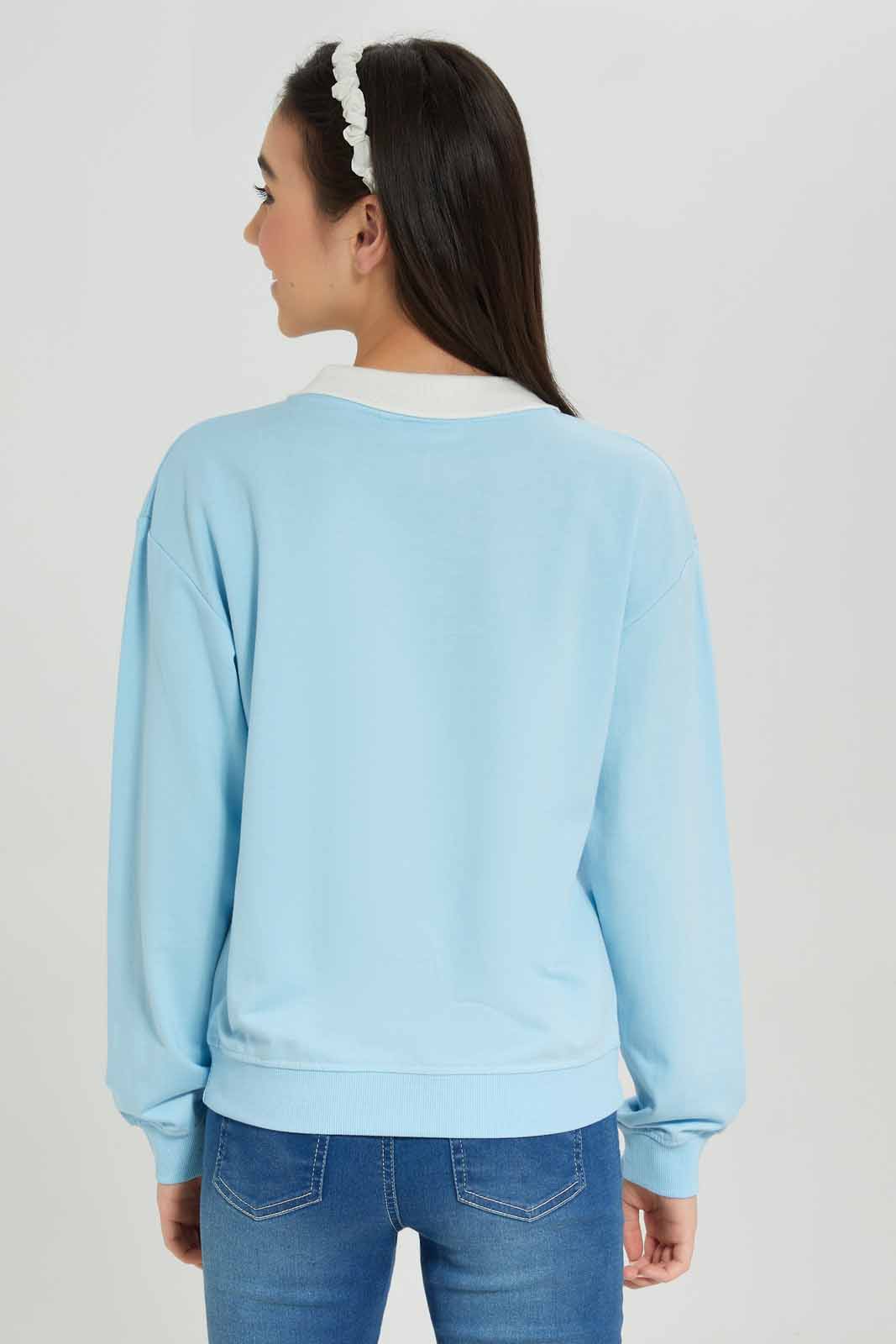 Redtag-Girls-Blue-Collared-Sweatshirts-Category:Sweatshirts,-Colour:Blue,-Deals:New-In,-Dept:Girls,-Filter:Senior-Girls-(8-to-14-Yrs),-GSR-Sweatshirts,-New-In-GSR-APL,-Non-Sale,-S23A,-Section:Girls-(0-to-14Yrs),-TBL-Senior-Girls-9 to 14 Years