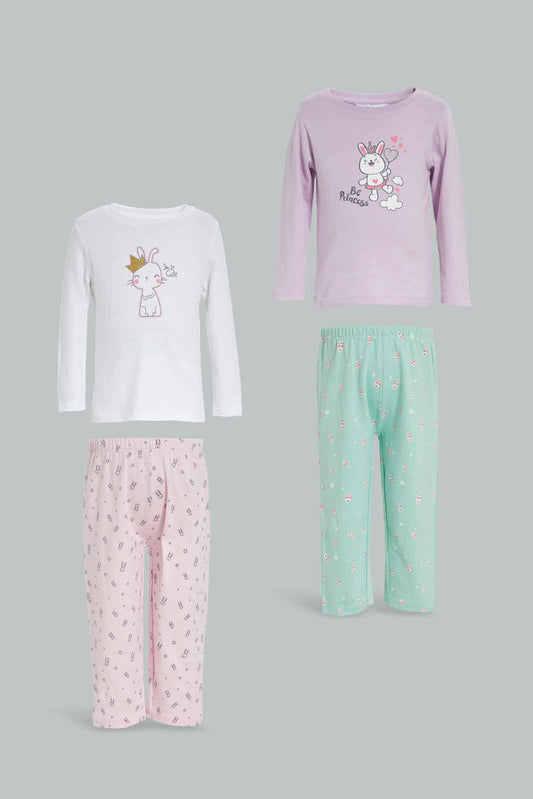 Redtag-Girls-Multi-Colour-2Pack-Pyjama-Set-Category:Pyjama-Sets,-Colour:Assorted,-Deals:New-In,-Filter:Infant-Girls-(3-to-24-Mths),-ING-Pyjama-Sets,-New-In-ING-APL,-Non-Sale,-Section:Girls-(0-to-14Yrs),-W22B-Infant-Girls-3 to 24 Months