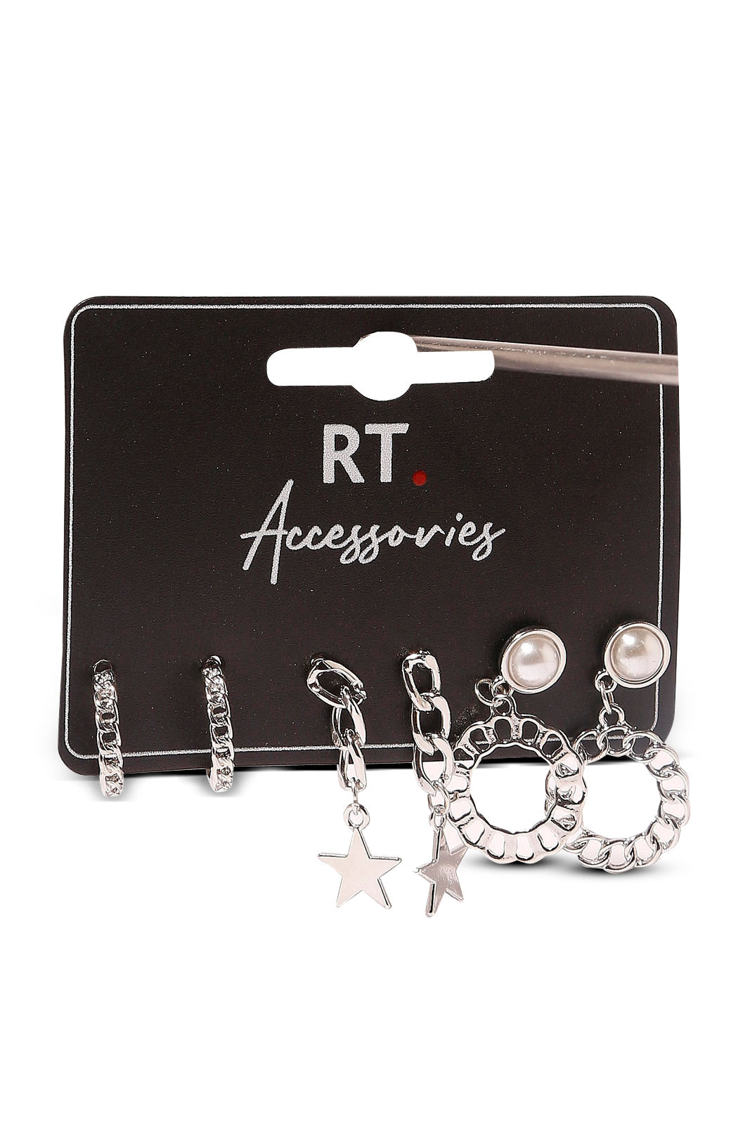 Redtag-Earrings-Category:Jewellery,-Colour:Silver,-Dept:Ladieswear,-Filter:Women's-Accessories,-LEC-Jewellery,-New-In,-New-In-Women-ACC,-Non-Sale,-S23B,-Section:Women-Women-