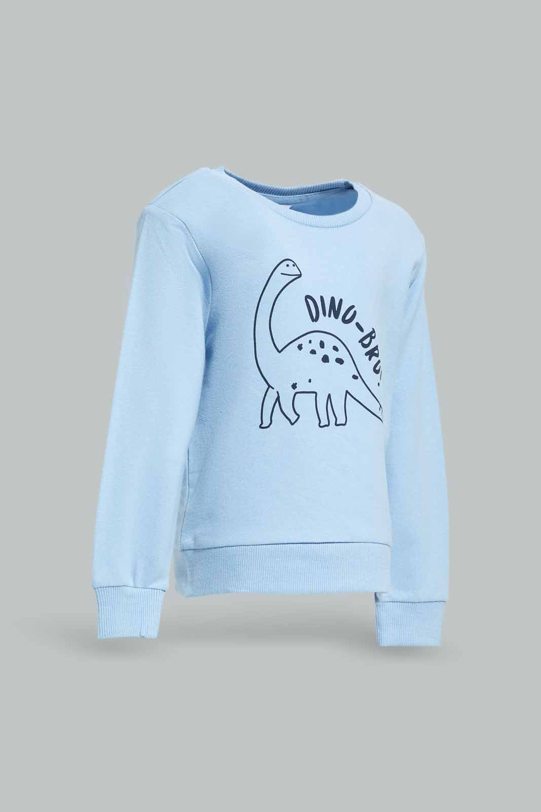 Redtag-Boys-Blue-Dino-Bru-Ls-Sweatshirts-Category:Sweatshirts,-Colour:Blue,-Deals:New-In,-Dept:Boys,-Filter:Infant-Boys-(3-to-24-Mths),-INB-Sweatshirts,-New-In-INB-APL,-Non-Sale,-S23A,-Section:Boys-(0-to-14Yrs),-TBL-Infant-Boys-3 to 24 Months