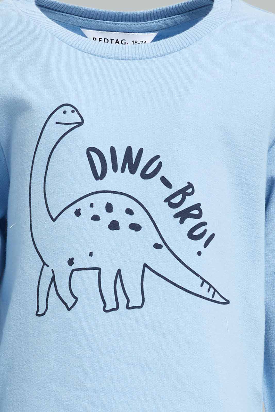 Redtag-Boys-Blue-Dino-Bru-Ls-Sweatshirts-Category:Sweatshirts,-Colour:Blue,-Deals:New-In,-Dept:Boys,-Filter:Infant-Boys-(3-to-24-Mths),-INB-Sweatshirts,-New-In-INB-APL,-Non-Sale,-S23A,-Section:Boys-(0-to-14Yrs),-TBL-Infant-Boys-3 to 24 Months