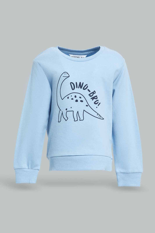 Redtag-Boys-Blue-Dino-Bru-Ls-Sweatshirts-Category:Sweatshirts,-Colour:Blue,-Deals:New-In,-Dept:Boys,-Filter:Infant-Boys-(3-to-24-Mths),-INB-Sweatshirts,-New-In-INB-APL,-Non-Sale,-S23A,-Section:Boys-(0-to-14Yrs),-TBL-Infant-Boys-3 to 24 Months