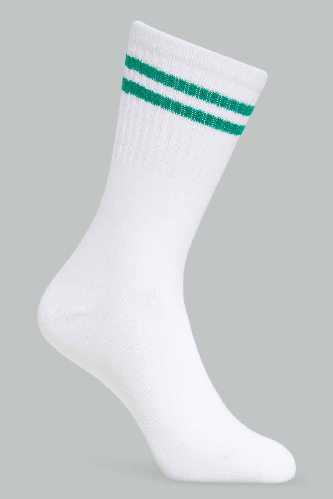 Redtag-Girls-Gsr-White-W/Green-Stripes-Crew-Length-Socks-365,-Category:Socks,-Colour:Green,-Deals:New-In,-Dept:Girls,-Filter:Senior-Girls-(8-to-14-Yrs),-FWC,-GSR-Socks,-New-In-GSR-APL,-Non-Sale,-Section:Girls-(0-to-14Yrs)-Senior-Girls-9 to 14 Years