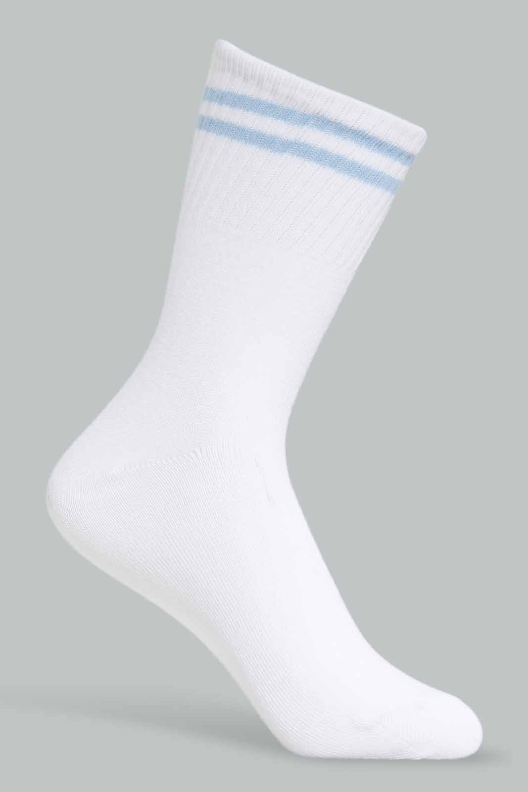 Redtag-Girls-Gsr-White-W/Blue-Stripes-Crew-Length-Socks-365,-Category:Socks,-Colour:Blue,-Deals:New-In,-Dept:Girls,-Filter:Senior-Girls-(8-to-14-Yrs),-FWC,-GSR-Socks,-New-In-GSR-APL,-Non-Sale,-Section:Girls-(0-to-14Yrs)-Senior-Girls-9 to 14 Years