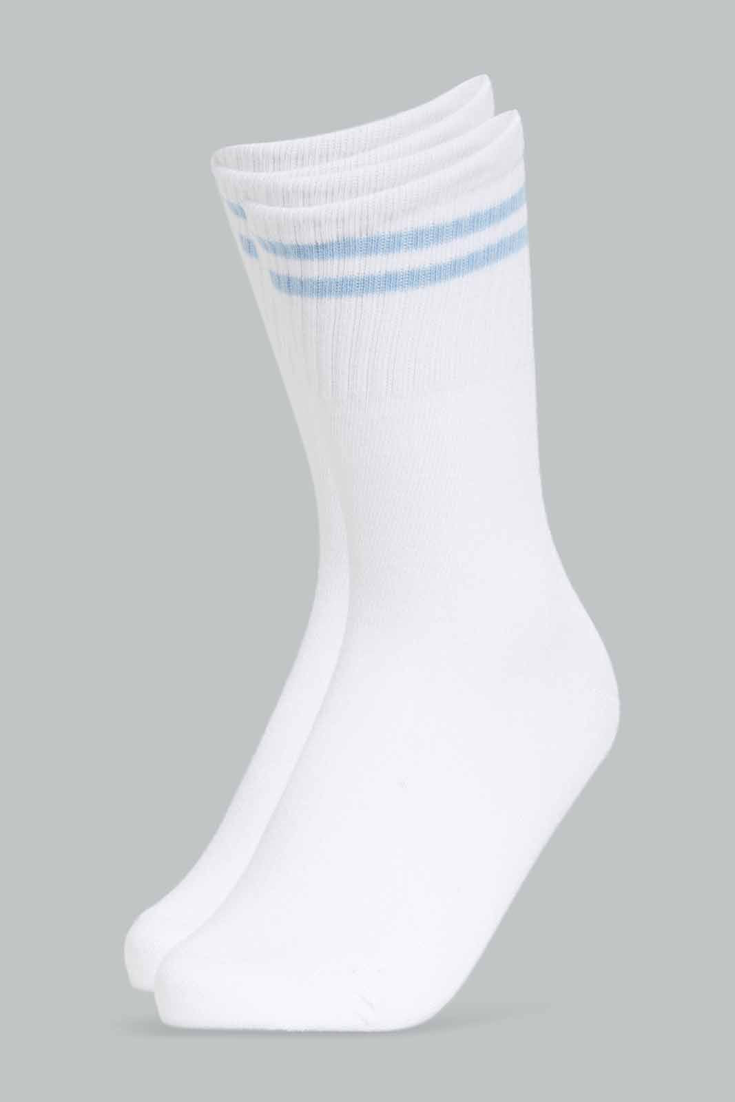 Redtag-Girls-Gsr-White-W/Blue-Stripes-Crew-Length-Socks-365,-Category:Socks,-Colour:Blue,-Deals:New-In,-Dept:Girls,-Filter:Senior-Girls-(8-to-14-Yrs),-FWC,-GSR-Socks,-New-In-GSR-APL,-Non-Sale,-Section:Girls-(0-to-14Yrs)-Senior-Girls-9 to 14 Years