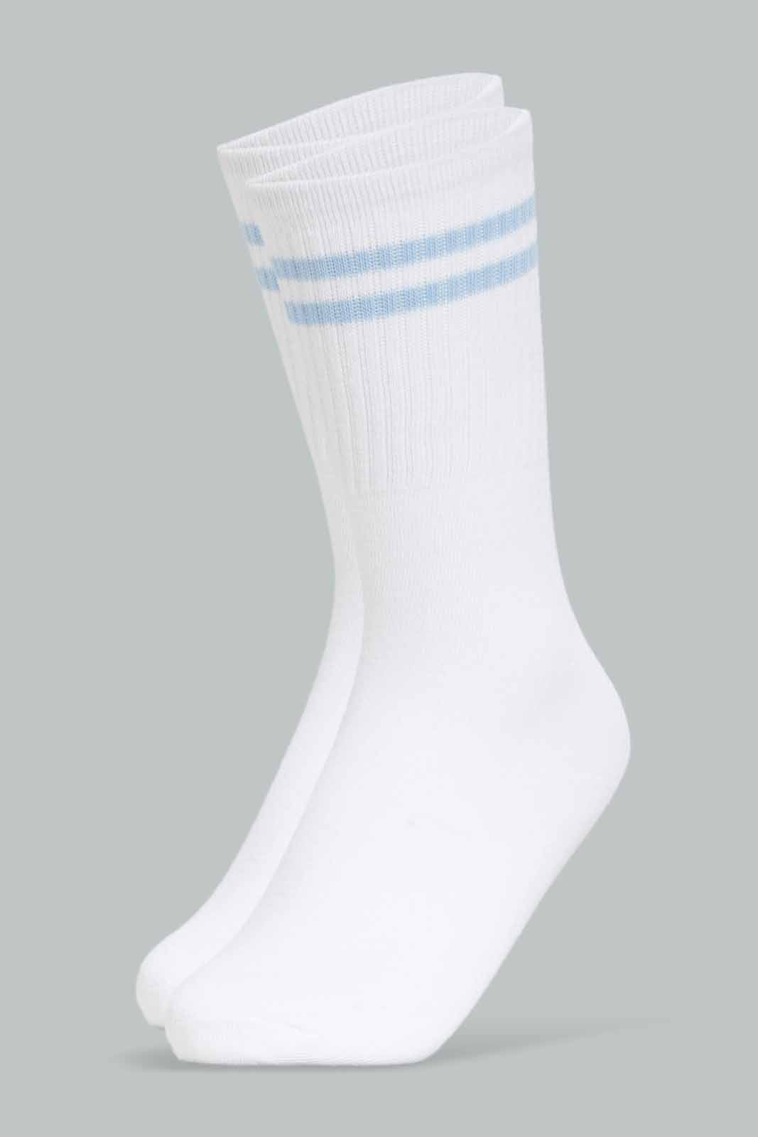 Redtag-Girls-Gsr-White-W/Blue-Stripes-Crew-Length-Socks-365,-Category:Socks,-Colour:Blue,-Deals:New-In,-Dept:Girls,-Filter:Senior-Girls-(8-to-14-Yrs),-FWC,-GSR-Socks,-New-In-GSR-APL,-Non-Sale,-Section:Girls-(0-to-14Yrs)-Senior-Girls-9 to 14 Years