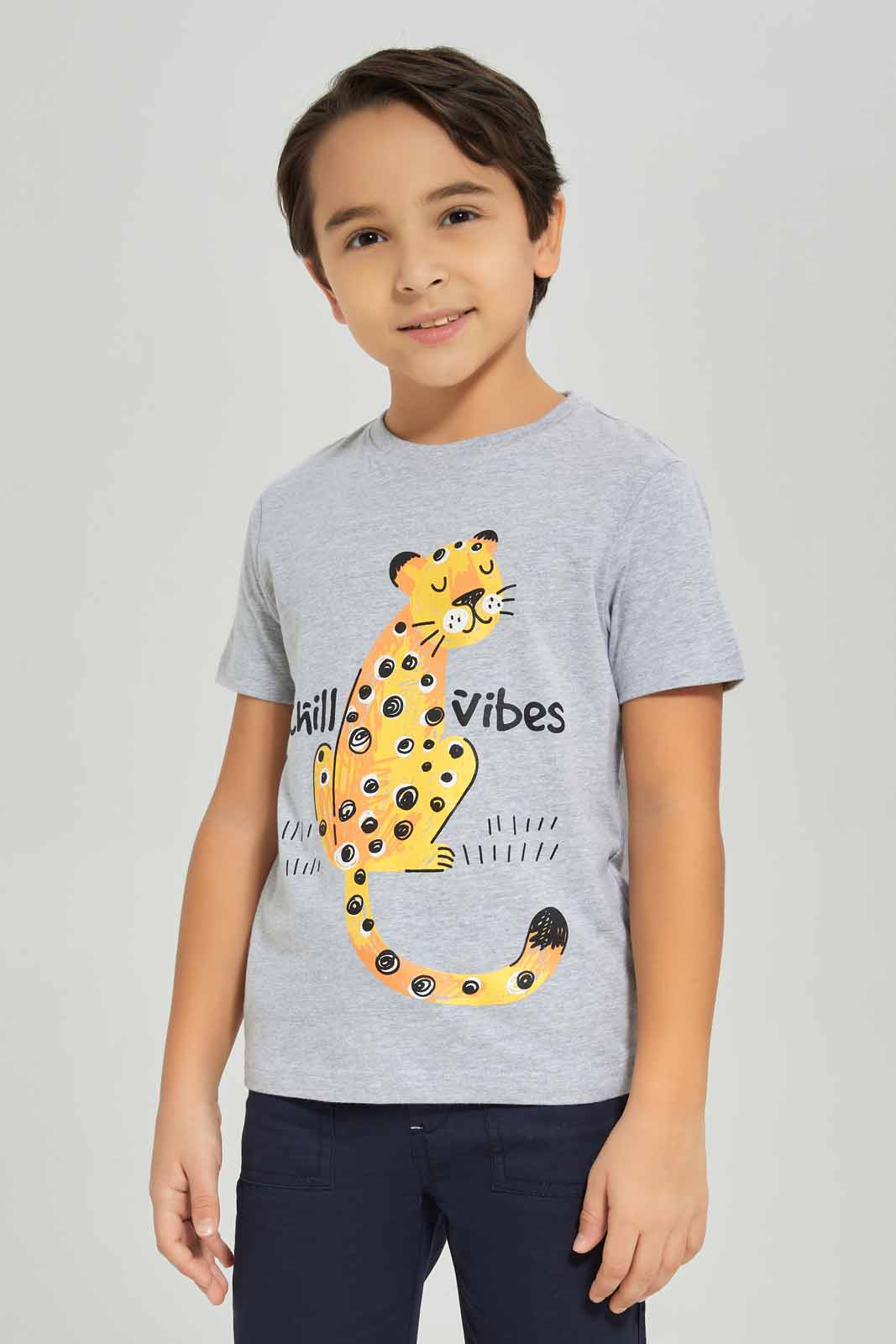 Redtag-Boys-Grey-Tiger-Short-Sleeve-Graphic-T-Shirt-BOY-T-Shirts,-Category:T-Shirts,-Colour:Grey,-Deals:New-In,-Dept:Boys,-Filter:Boys-(2-to-8-Yrs),-New-In-BOY-APL,-Non-Sale,-S23A,-Section:Boys-(0-to-14Yrs),-TBL-Boys-2 to 8 Years