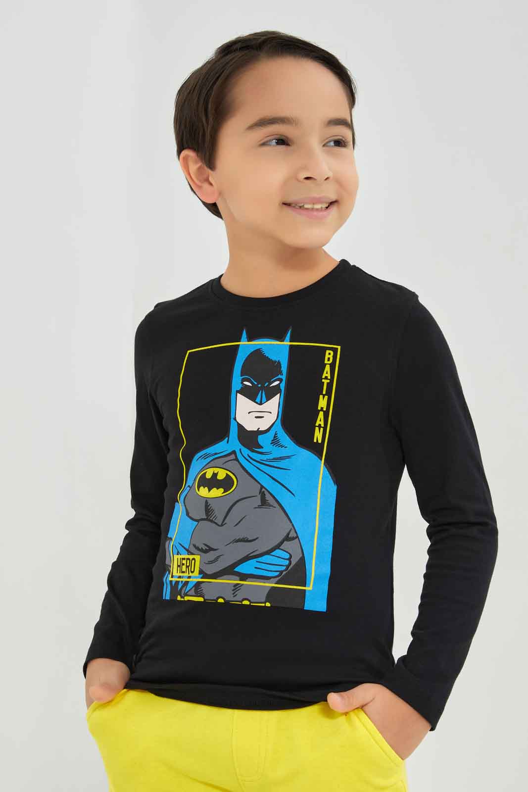 Redtag-Boys-Black-Batman-Character-Long-Sleeve-T-Shirt-BOY-T-Shirts,-Category:T-Shirts,-CHA,-Colour:Black,-Deals:New-In,-Dept:Boys,-Filter:Boys-(2-to-8-Yrs),-New-In-BOY-APL,-Non-Sale,-S23A,-Section:Boys-(0-to-14Yrs),-TBL-Boys-2 to 8 Years