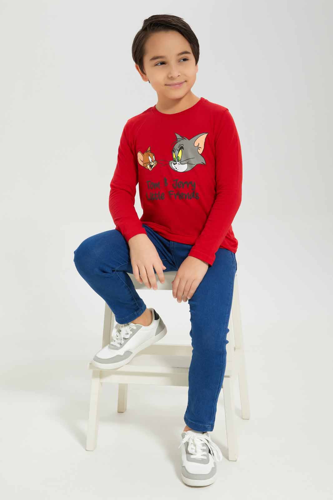 Redtag-Boys-Red-Tom-And-Jerry-Character-Long-Sleeve-T-Shirt-BOY-T-Shirts,-Category:T-Shirts,-CHA,-Colour:Red,-Deals:New-In,-Dept:Boys,-Filter:Boys-(2-to-8-Yrs),-New-In-BOY-APL,-Non-Sale,-S23A,-Section:Boys-(0-to-14Yrs),-TBL-Boys-2 to 8 Years