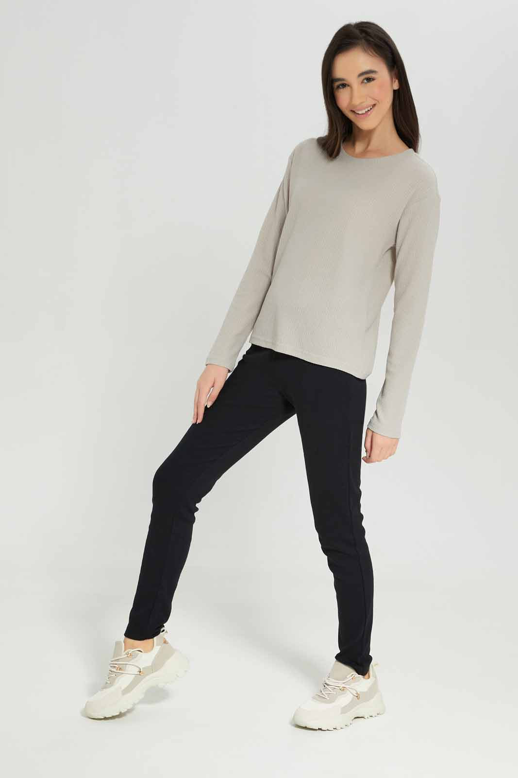 Redtag-Girls-Beige-Jacquard-Top-Category:T-Shirts,-Colour:Beige,-Deals:New-In,-Dept:Girls,-Filter:Senior-Girls-(8-to-14-Yrs),-GSR-T-Shirts,-New-In-GSR-APL,-Non-Sale,-S23A,-Section:Girls-(0-to-14Yrs),-TBL-Senior-Girls-9 to 14 Years