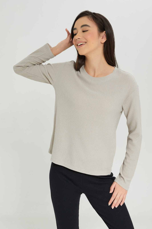 Redtag-Girls-Beige-Jacquard-Top-Category:T-Shirts,-Colour:Beige,-Deals:New-In,-Dept:Girls,-Filter:Senior-Girls-(8-to-14-Yrs),-GSR-T-Shirts,-New-In-GSR-APL,-Non-Sale,-S23A,-Section:Girls-(0-to-14Yrs),-TBL-Senior-Girls-9 to 14 Years