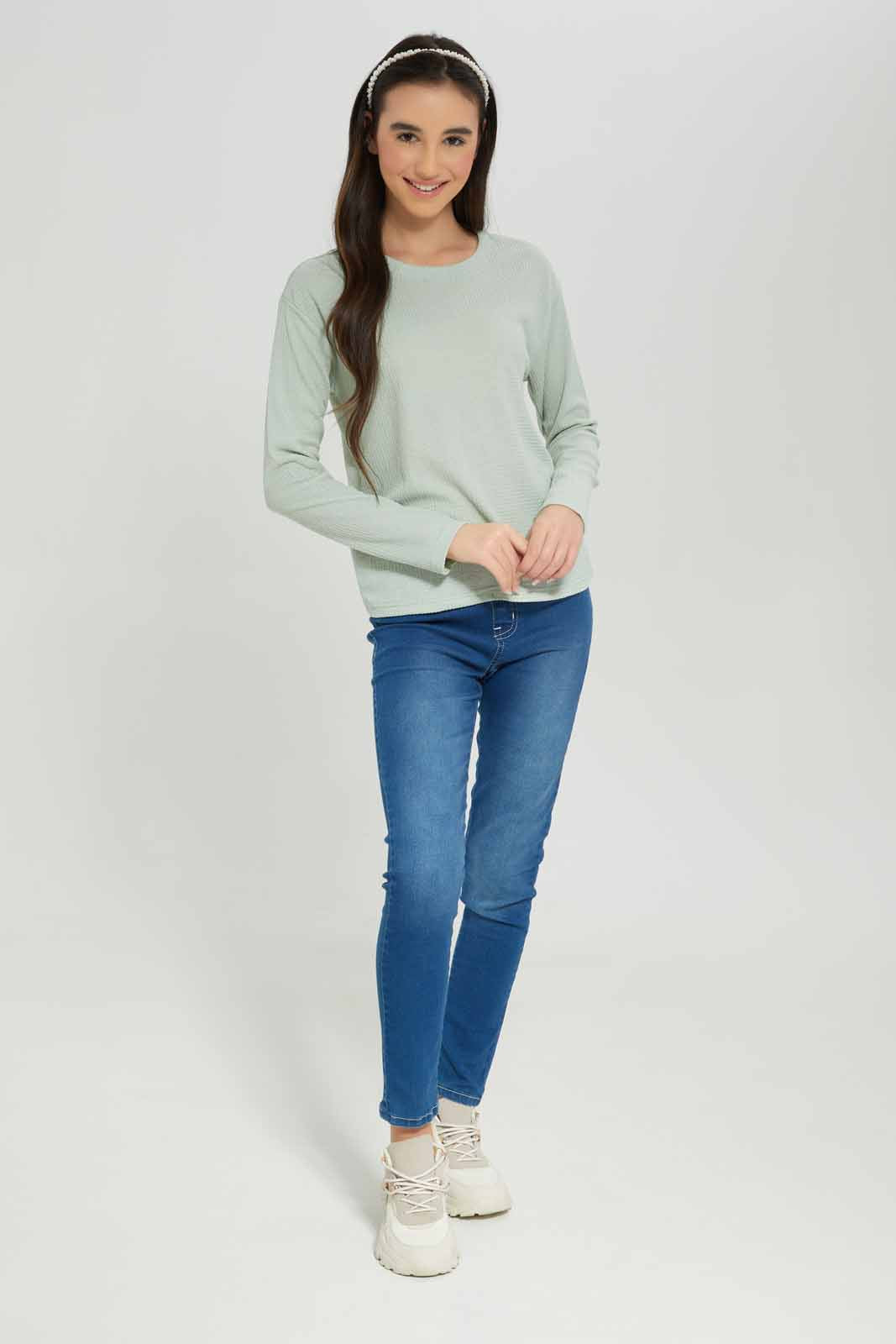 Redtag-Girls-Mint-Jacquard-Top-Category:T-Shirts,-Colour:Mint,-Deals:New-In,-Dept:Girls,-Filter:Senior-Girls-(8-to-14-Yrs),-GSR-T-Shirts,-New-In-GSR-APL,-Non-Sale,-S23A,-Section:Girls-(0-to-14Yrs),-TBL-Senior-Girls-9 to 14 Years