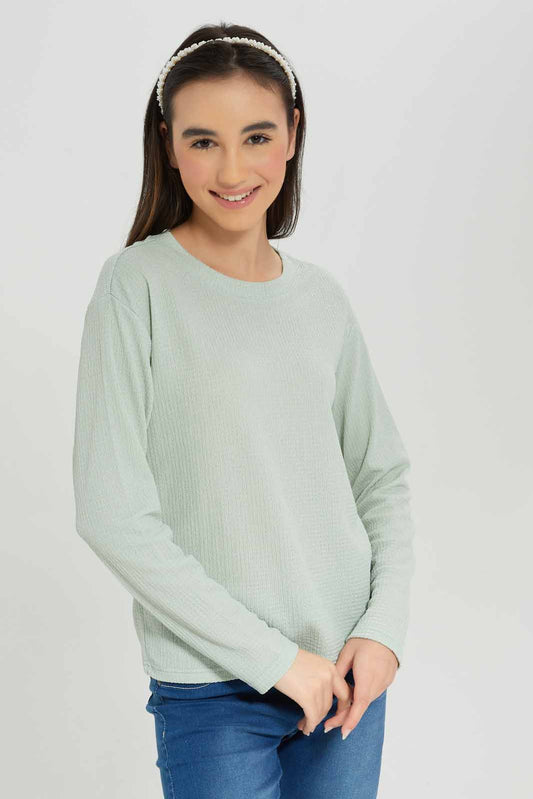 Redtag-Girls-Mint-Jacquard-Top-Category:T-Shirts,-Colour:Mint,-Deals:New-In,-Dept:Girls,-Filter:Senior-Girls-(8-to-14-Yrs),-GSR-T-Shirts,-New-In-GSR-APL,-Non-Sale,-S23A,-Section:Girls-(0-to-14Yrs),-TBL-Senior-Girls-9 to 14 Years
