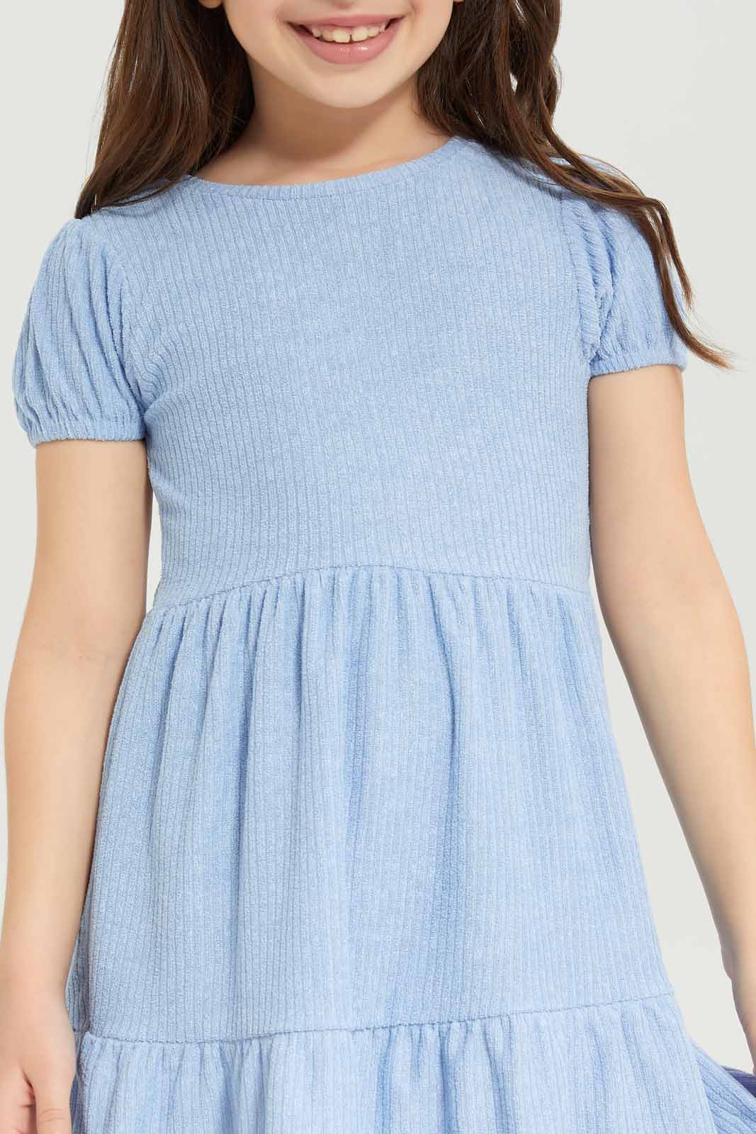 Redtag-Girls-Blue-Rib-Trapeze-Dress--Cornflower-Blue-Category:Dresses,-Colour:Blue,-Deals:New-In,-Dept:Girls,-Filter:Girls-(2-to-8-Yrs),-GIR-Dresses,-New-In-GIR-APL,-Non-Sale,-S23A,-Section:Girls-(0-to-14Yrs)-Girls-