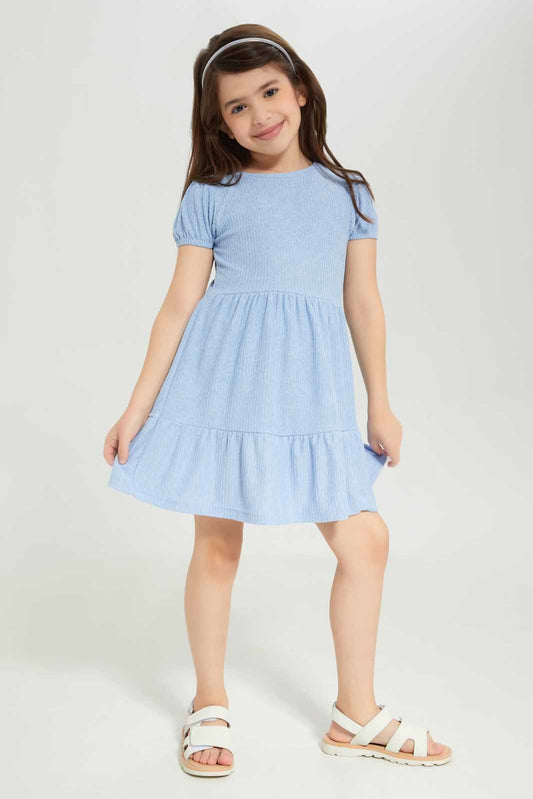 Redtag-Girls-Blue-Rib-Trapeze-Dress--Cornflower-Blue-Category:Dresses,-Colour:Blue,-Deals:New-In,-Dept:Girls,-Filter:Girls-(2-to-8-Yrs),-GIR-Dresses,-New-In-GIR-APL,-Non-Sale,-S23A,-Section:Girls-(0-to-14Yrs)-Girls-