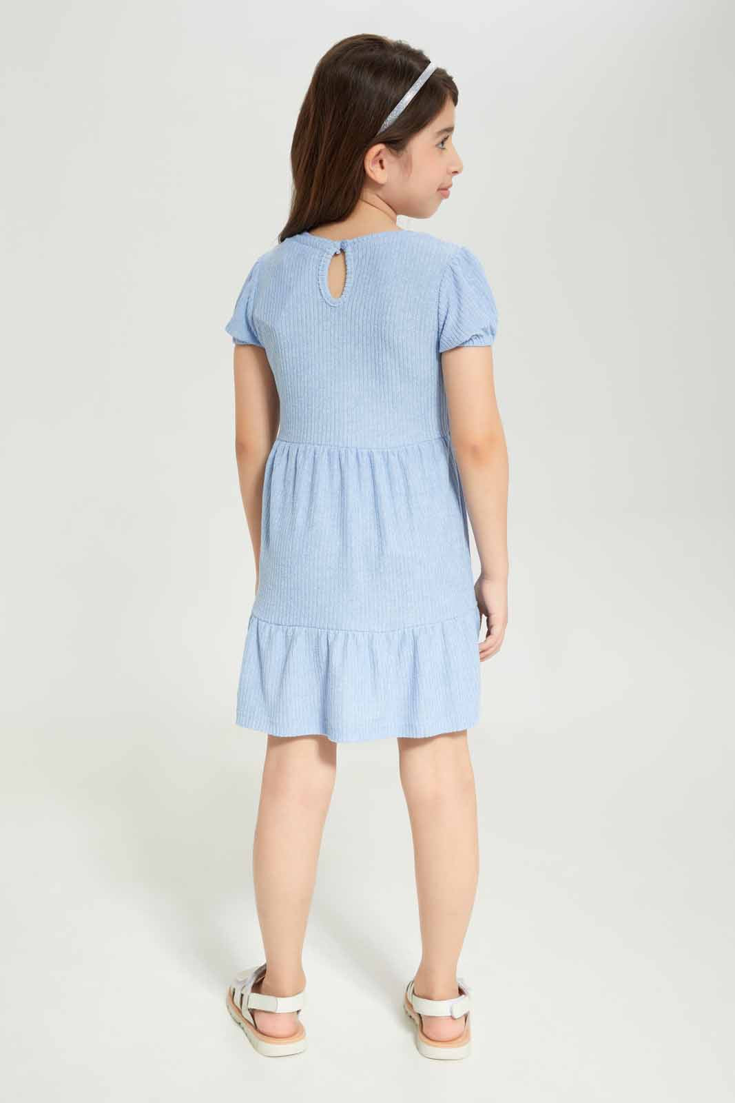 Redtag-Girls-Blue-Rib-Trapeze-Dress--Cornflower-Blue-Category:Dresses,-Colour:Blue,-Deals:New-In,-Dept:Girls,-Filter:Girls-(2-to-8-Yrs),-GIR-Dresses,-New-In-GIR-APL,-Non-Sale,-S23A,-Section:Girls-(0-to-14Yrs)-Girls-
