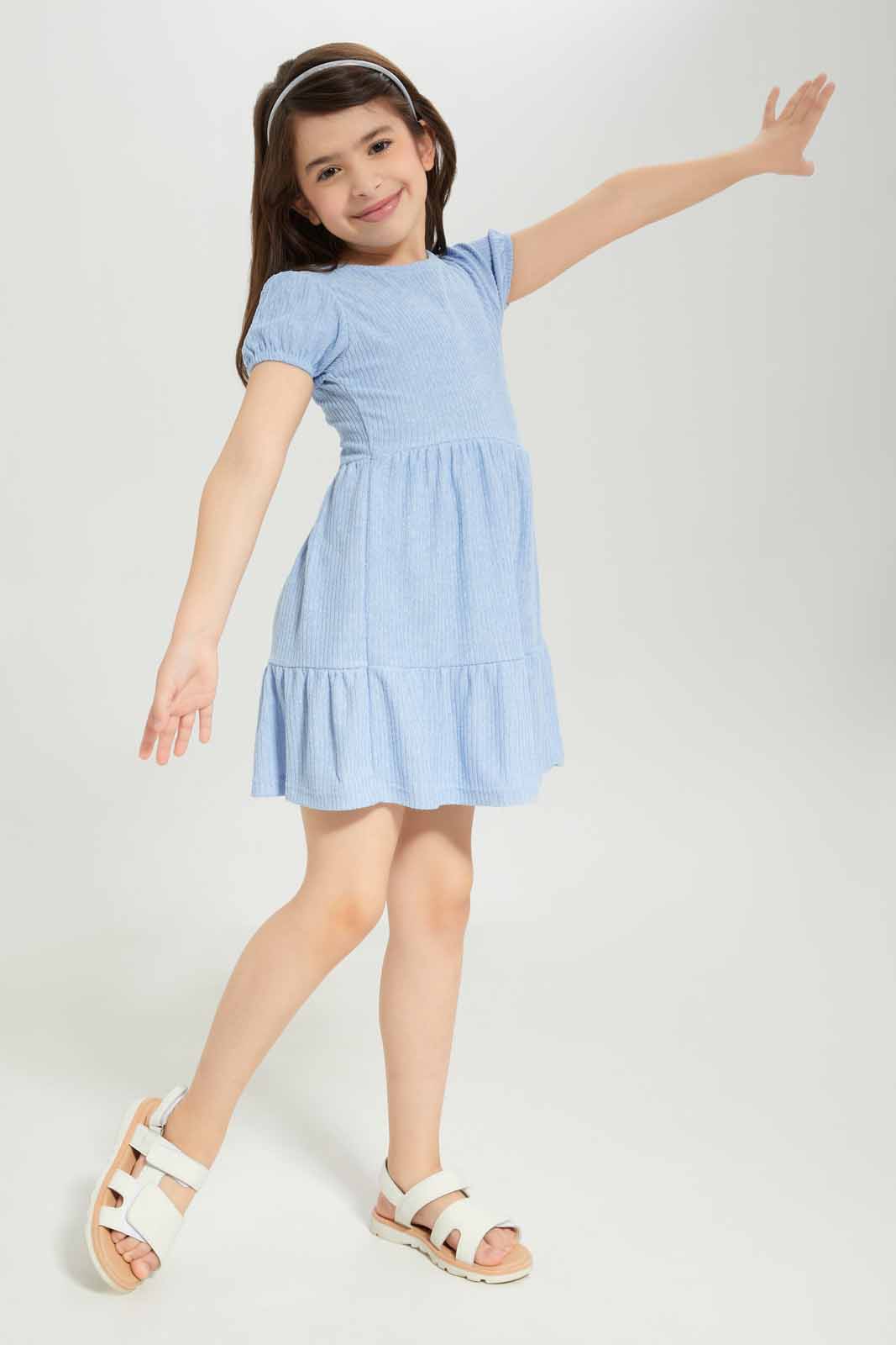 Redtag-Girls-Blue-Rib-Trapeze-Dress--Cornflower-Blue-Category:Dresses,-Colour:Blue,-Deals:New-In,-Dept:Girls,-Filter:Girls-(2-to-8-Yrs),-GIR-Dresses,-New-In-GIR-APL,-Non-Sale,-S23A,-Section:Girls-(0-to-14Yrs)-Girls-