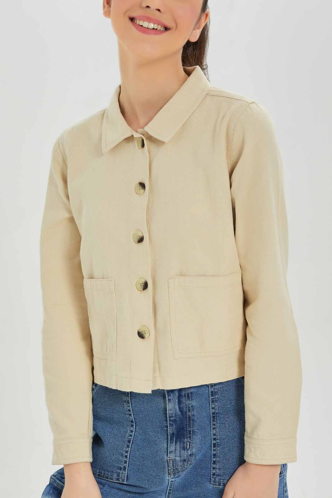 Redtag-Girls-Beige-Biker-Jackets-Category:Jackets,-Colour:Beige,-Deals:New-In,-Dept:Girls,-Filter:Senior-Girls-(8-to-14-Yrs),-GSR-Jackets,-New-In-GSR-APL,-Non-Sale,-S23A,-Section:Girls-(0-to-14Yrs)-Senior-Girls-9 to 14 Years