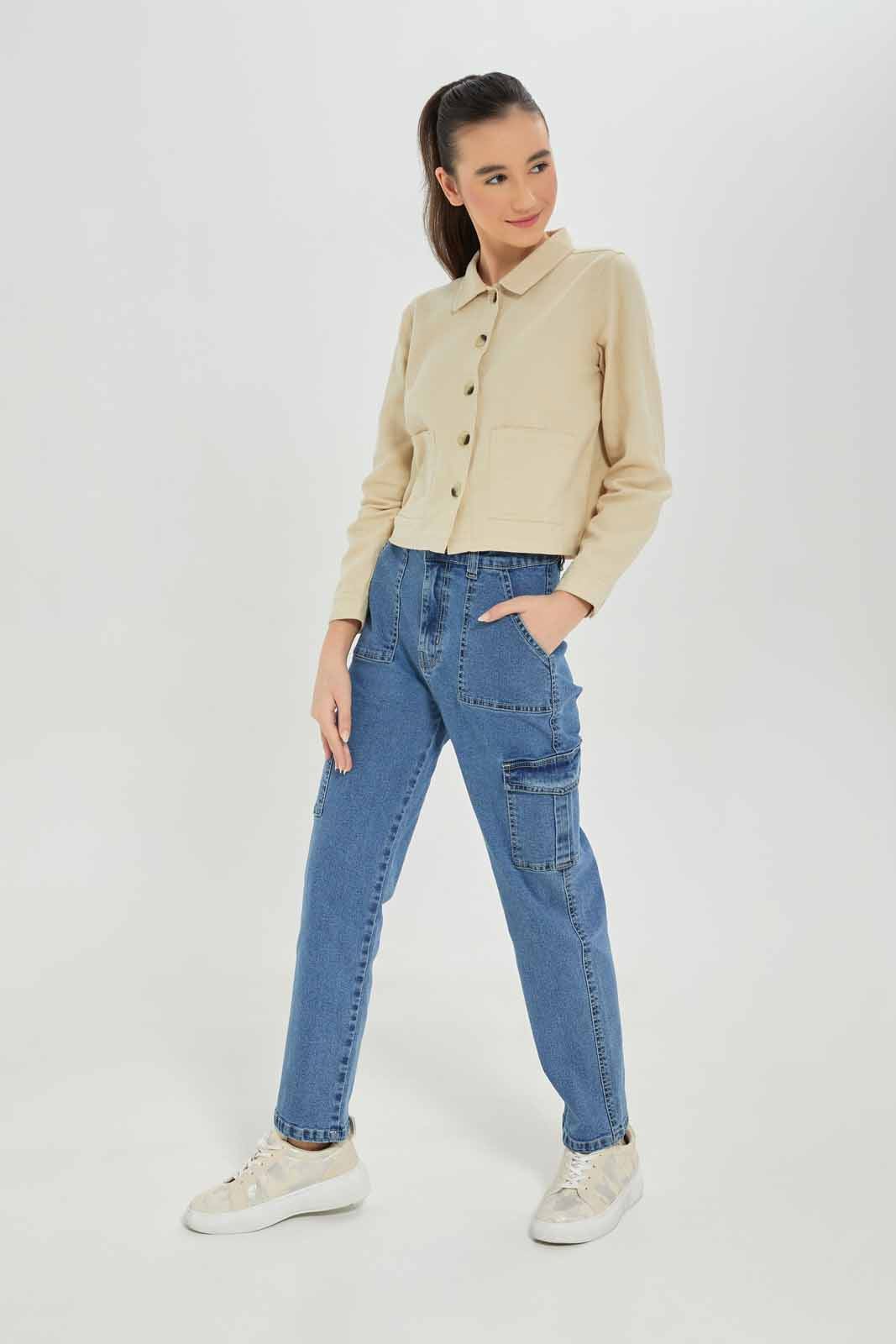 Redtag-Girls-Beige-Biker-Jackets-Category:Jackets,-Colour:Beige,-Deals:New-In,-Dept:Girls,-Filter:Senior-Girls-(8-to-14-Yrs),-GSR-Jackets,-New-In-GSR-APL,-Non-Sale,-S23A,-Section:Girls-(0-to-14Yrs)-Senior-Girls-9 to 14 Years