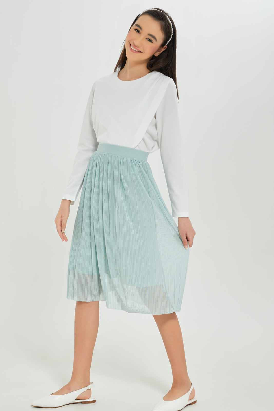 Redtag-Girls-Mint-Pleated-Skirts-Category:Skirts,-Colour:Mint,-Deals:New-In,-Dept:Girls,-Filter:Senior-Girls-(8-to-14-Yrs),-GSR-Skirts,-New-In-GSR-APL,-Non-Sale,-S23A,-Section:Girls-(0-to-14Yrs)-Senior-Girls-9 to 14 Years
