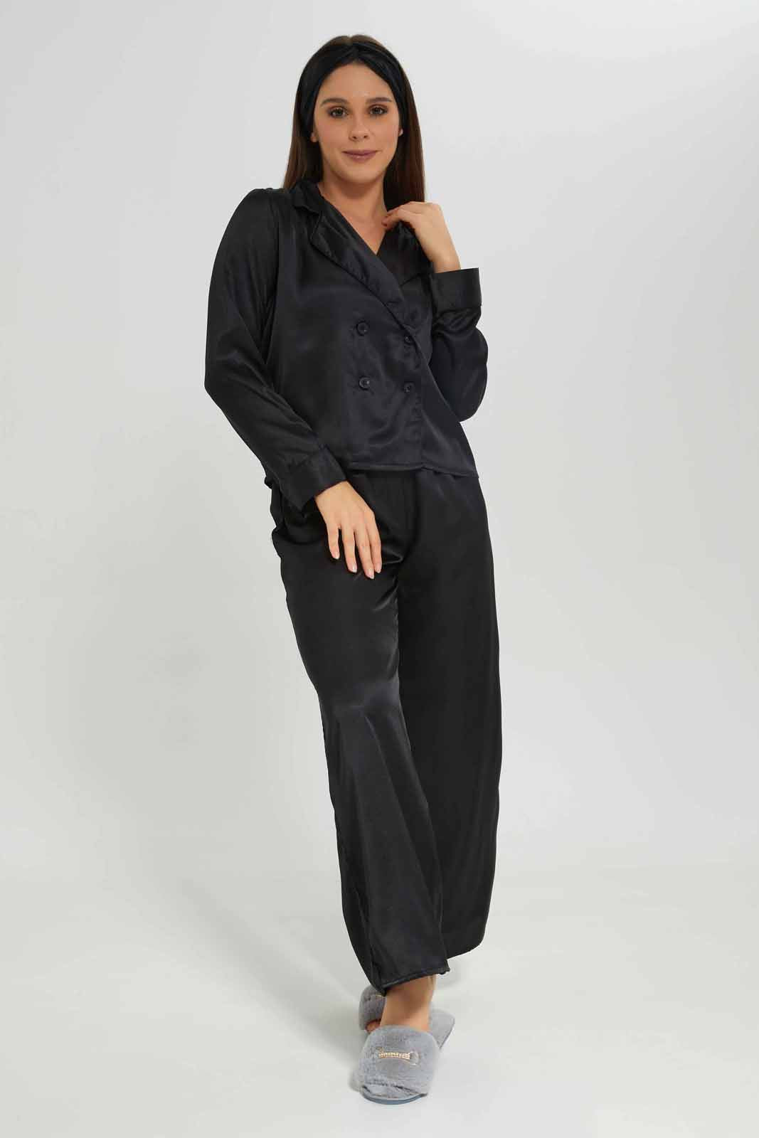 Redtag-Women-Black-Color-Long-Sleeve-Pyjama-Set-Category:Pyjama-Sets,-Colour:Black,-Deals:New-In,-Dept:Ladieswear,-Filter:Women's-Clothing,-New-In-Women-APL,-Non-Sale,-Section:Women,-W22B,-Women-Pyjama-Sets--
