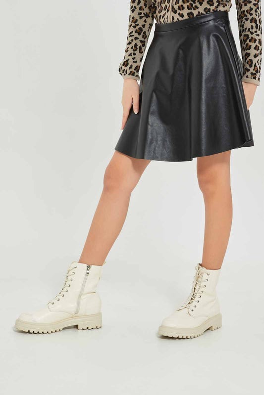 Redtag-Girls-Black-Pleated-Pu-Skirts-Category:Skirts,-Colour:Black,-Deals:New-In,-Dept:Girls,-Filter:Senior-Girls-(8-to-14-Yrs),-GSR-Skirts,-New-In-GSR-APL,-Non-Sale,-S23A,-Section:Girls-(0-to-14Yrs)-Senior-Girls-9 to 14 Years