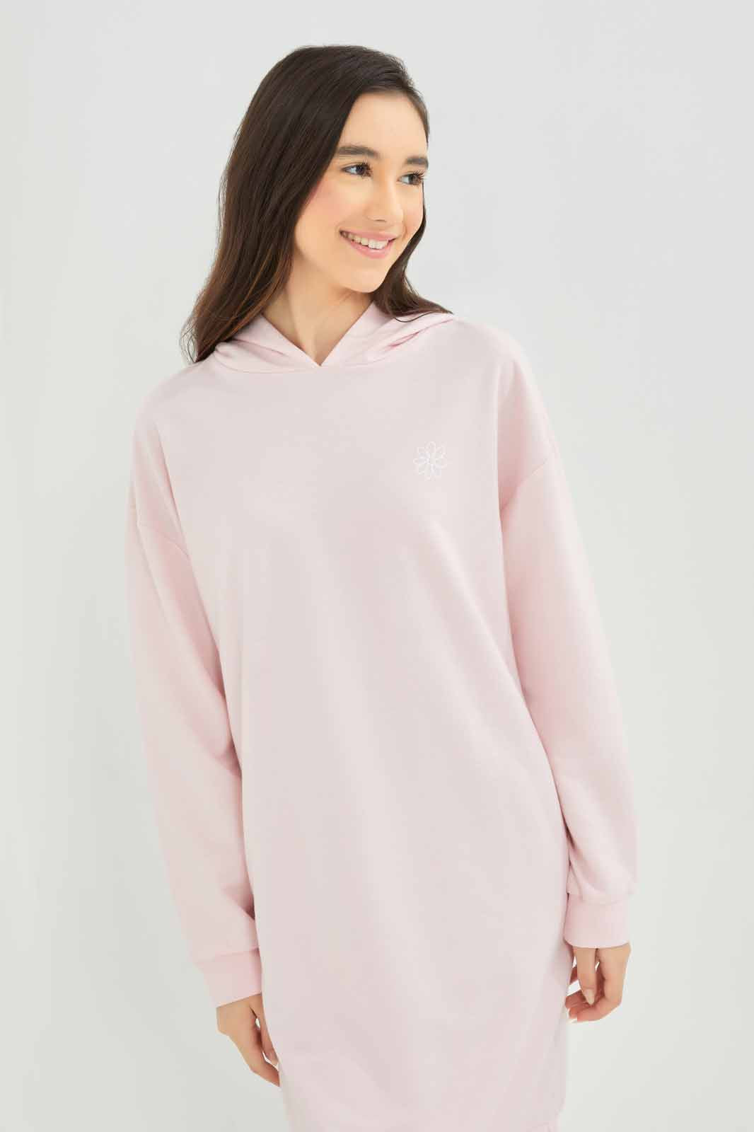 Redtag-Girls-Pink-Hoody-Dress-Category:Dresses,-Colour:Apricot,-Deals:New-In,-Dept:Girls,-Filter:Senior-Girls-(8-to-14-Yrs),-GSR-Dresses,-New-In-GSR-APL,-Non-Sale,-S23A,-Section:Girls-(0-to-14Yrs)-Senior-Girls-9 to 14 Years