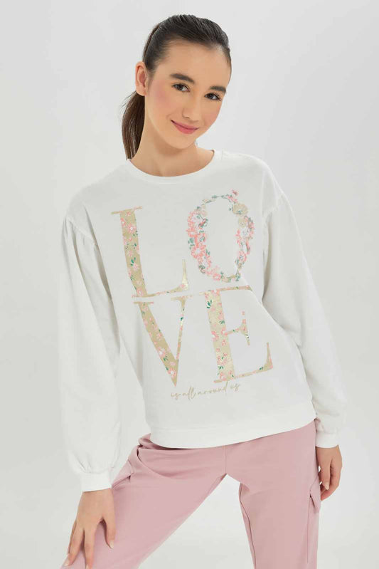 Redtag-Girls-White-Puffsleeve-Sweatshirts-Category:Sweatshirts,-Colour:White,-Deals:New-In,-Dept:Girls,-Filter:Senior-Girls-(8-to-14-Yrs),-GSR-Sweatshirts,-New-In-GSR-APL,-Non-Sale,-S23A,-Section:Girls-(0-to-14Yrs)-Senior-Girls-9 to 14 Years