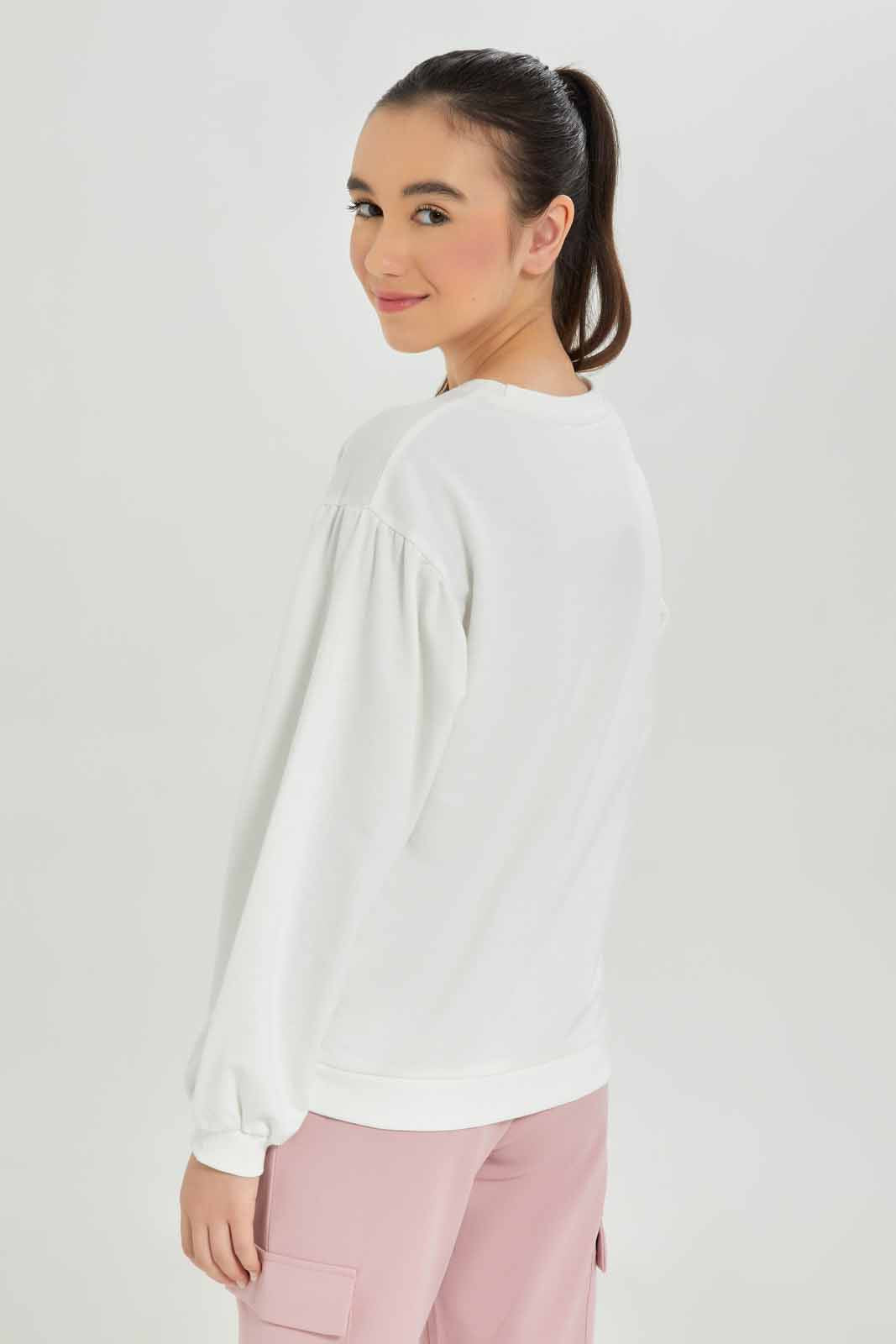 Redtag-Girls-White-Puffsleeve-Sweatshirts-Category:Sweatshirts,-Colour:White,-Deals:New-In,-Dept:Girls,-Filter:Senior-Girls-(8-to-14-Yrs),-GSR-Sweatshirts,-New-In-GSR-APL,-Non-Sale,-S23A,-Section:Girls-(0-to-14Yrs)-Senior-Girls-9 to 14 Years