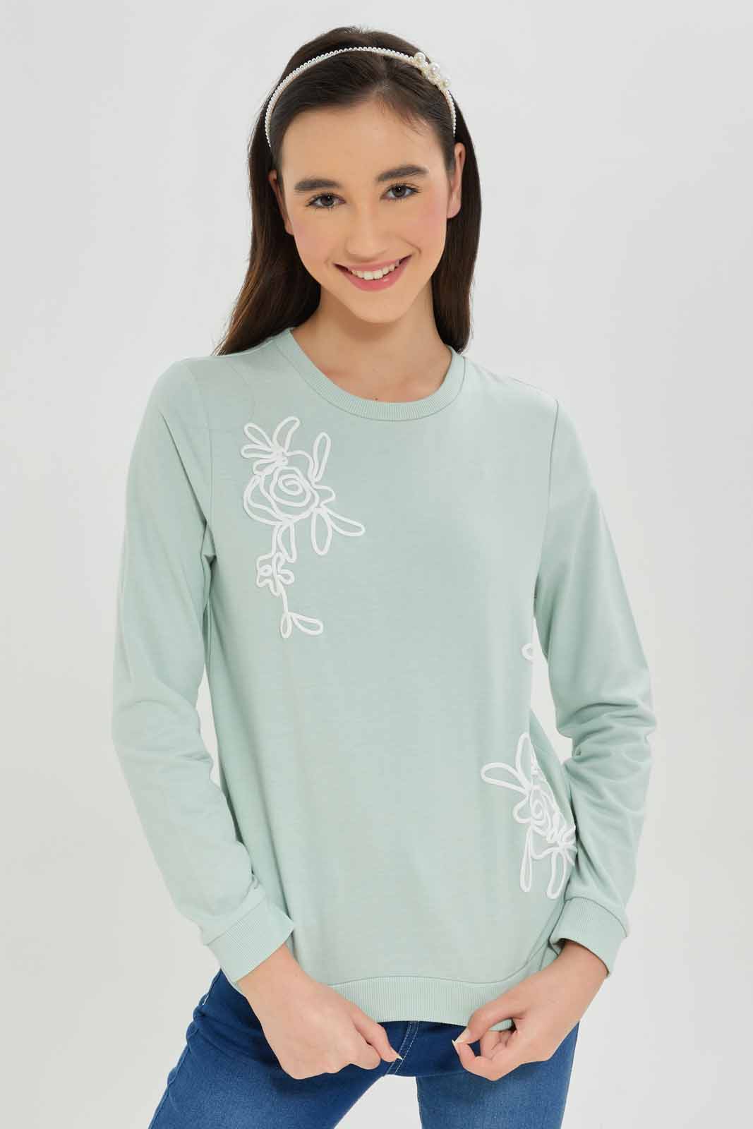Redtag-Girls-Mint-Embroidered-Sweatshirts-Category:Sweatshirts,-Colour:Mint,-Deals:New-In,-Dept:Girls,-Filter:Senior-Girls-(8-to-14-Yrs),-GSR-Sweatshirts,-New-In-GSR-APL,-Non-Sale,-S23A,-Section:Girls-(0-to-14Yrs)-Senior-Girls-9 to 14 Years