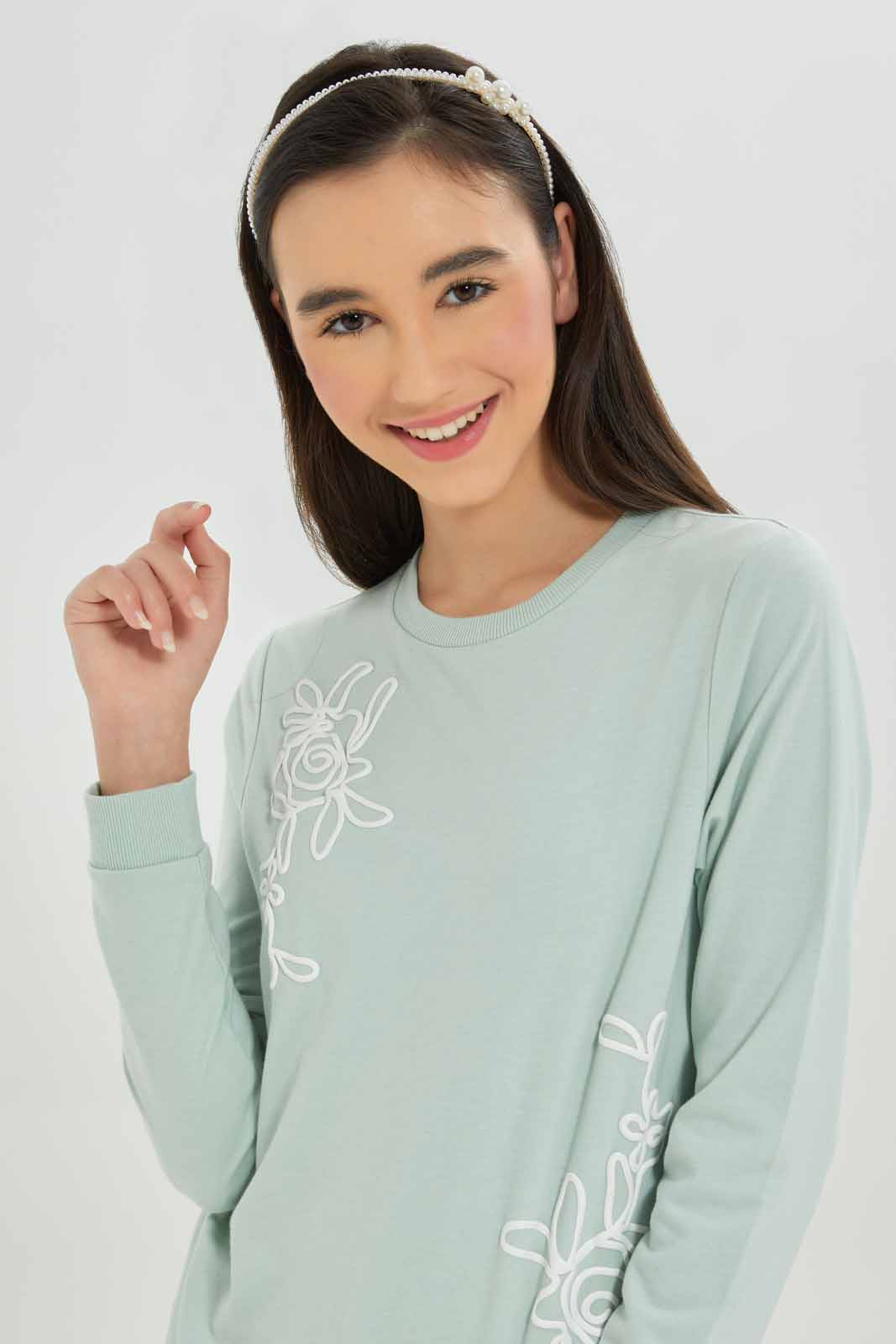 Redtag-Girls-Mint-Embroidered-Sweatshirts-Category:Sweatshirts,-Colour:Mint,-Deals:New-In,-Dept:Girls,-Filter:Senior-Girls-(8-to-14-Yrs),-GSR-Sweatshirts,-New-In-GSR-APL,-Non-Sale,-S23A,-Section:Girls-(0-to-14Yrs)-Senior-Girls-9 to 14 Years