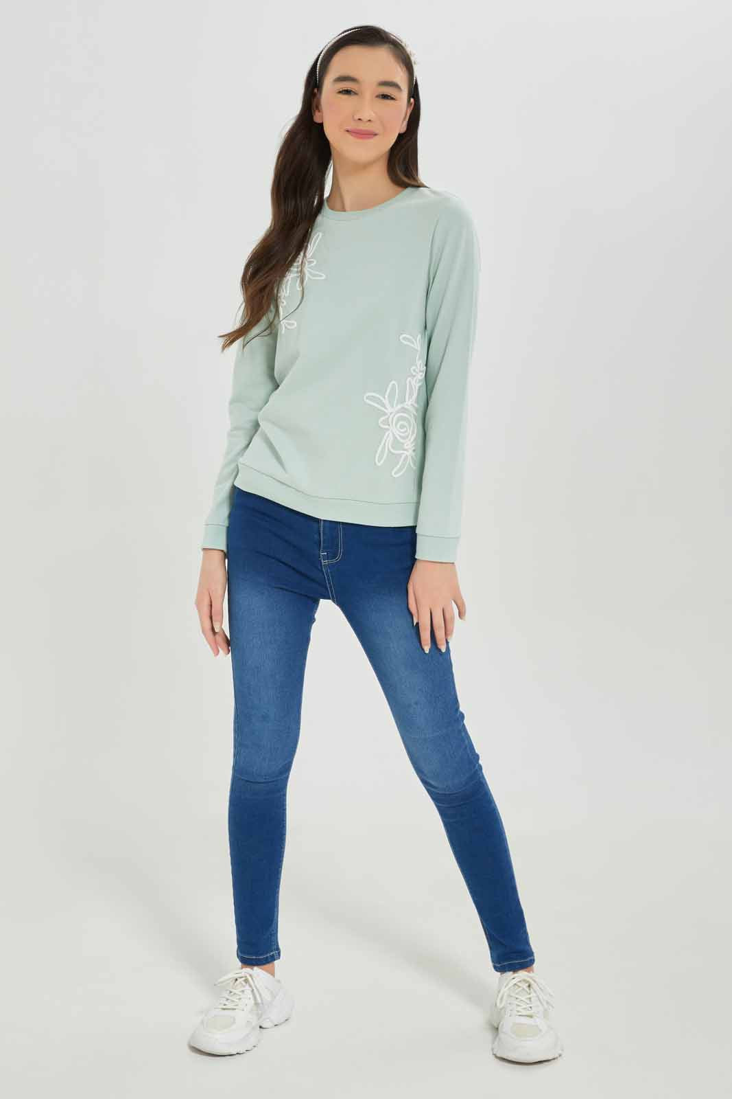Redtag-Girls-Mint-Embroidered-Sweatshirts-Category:Sweatshirts,-Colour:Mint,-Deals:New-In,-Dept:Girls,-Filter:Senior-Girls-(8-to-14-Yrs),-GSR-Sweatshirts,-New-In-GSR-APL,-Non-Sale,-S23A,-Section:Girls-(0-to-14Yrs)-Senior-Girls-9 to 14 Years