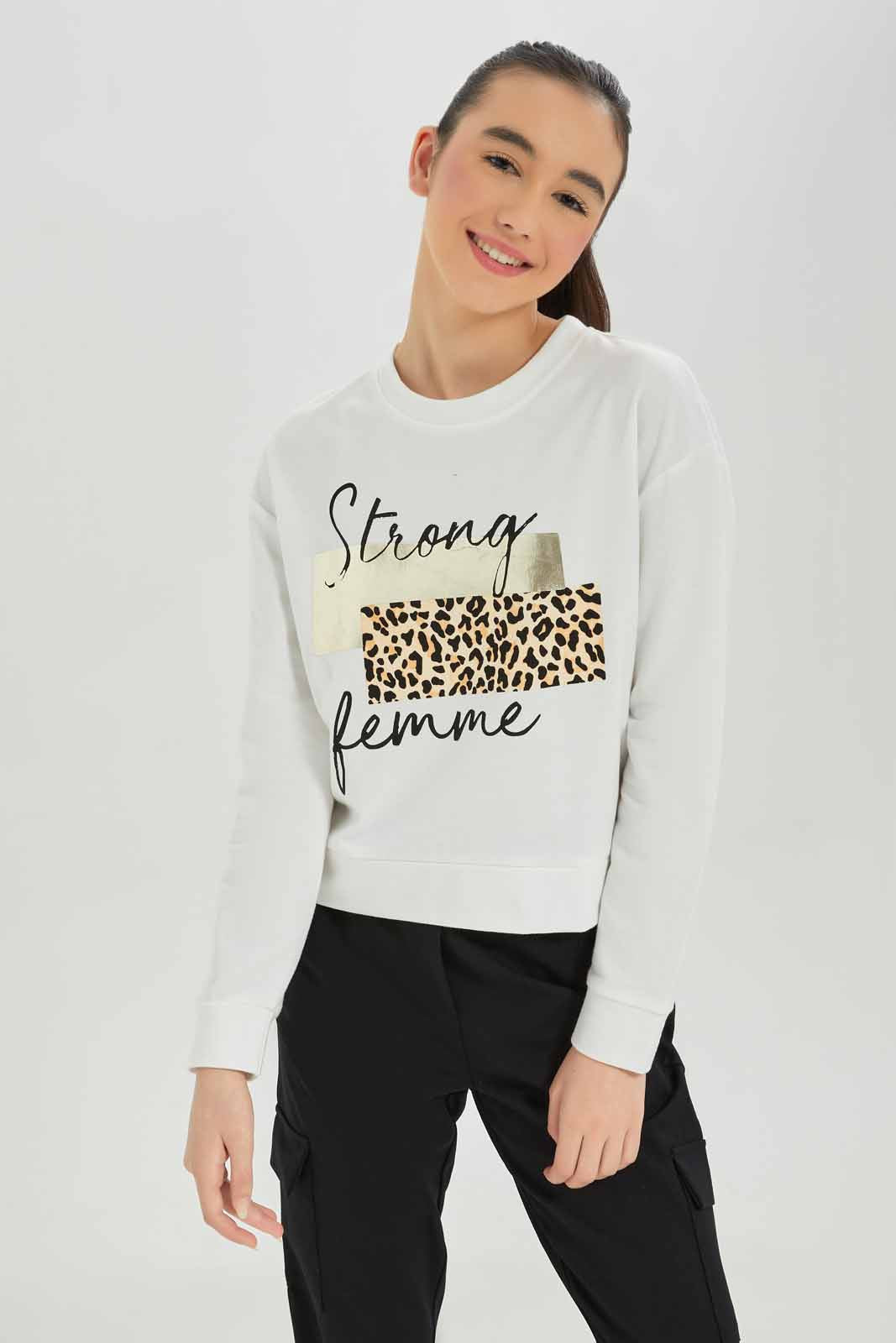 Redtag-Girls-White-Leopard-Print-Boxy-Sweatshirts-Category:Sweatshirts,-Colour:White,-Deals:New-In,-Dept:Girls,-Filter:Senior-Girls-(8-to-14-Yrs),-GSR-Sweatshirts,-New-In-GSR-APL,-Non-Sale,-S23A,-Section:Girls-(0-to-14Yrs)-Senior-Girls-9 to 14 Years