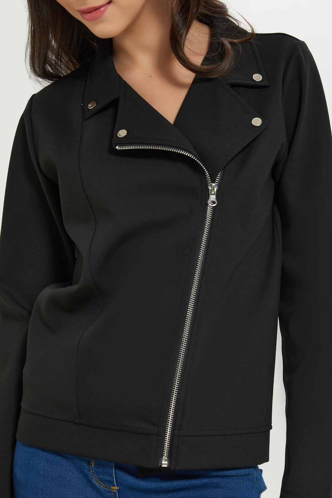 Redtag-Girls-Black-Biker-Ponte-Jacket-Category:Jackets,-Colour:Black,-Deals:New-In,-Dept:Girls,-Filter:Senior-Girls-(8-to-14-Yrs),-GSR-Jackets,-New-In-GSR-APL,-Non-Sale,-S23A,-Section:Girls-(0-to-14Yrs)-Senior-Girls-