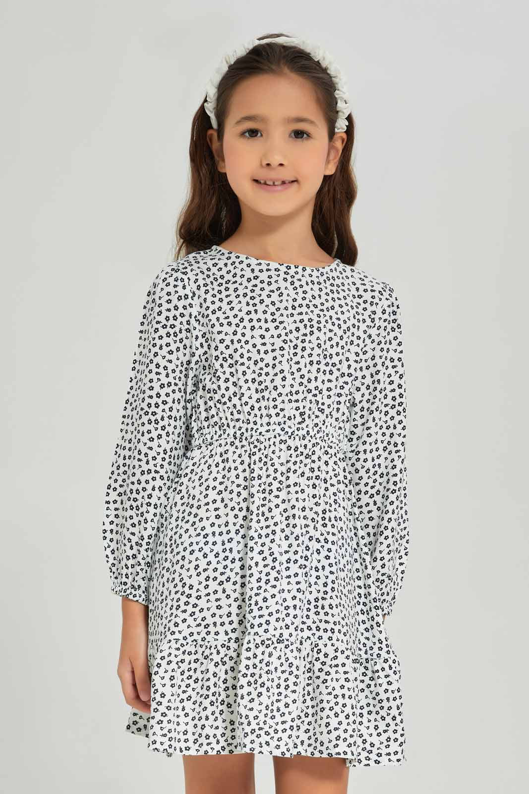 Redtag-Girls-White-Ls-Twill-Dress-White-Spot-Category:Dresses,-Colour:White,-Deals:New-In,-Dept:Girls,-Filter:Girls-(2-to-8-Yrs),-GIR-Dresses,-New-In-GIR-APL,-Non-Sale,-S23A,-Section:Girls-(0-to-14Yrs)-Girls-2 to 8 Years