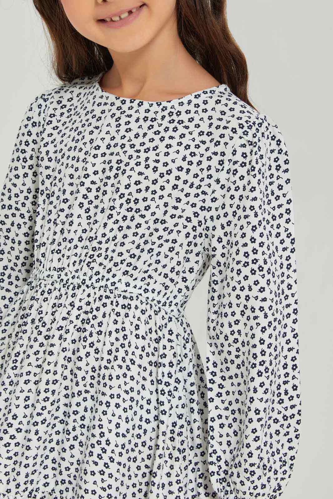 Redtag-Girls-White-Ls-Twill-Dress-White-Spot-Category:Dresses,-Colour:White,-Deals:New-In,-Dept:Girls,-Filter:Girls-(2-to-8-Yrs),-GIR-Dresses,-New-In-GIR-APL,-Non-Sale,-S23A,-Section:Girls-(0-to-14Yrs)-Girls-2 to 8 Years