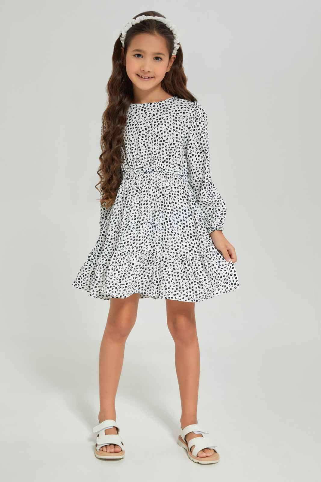 Redtag-Girls-White-Ls-Twill-Dress-White-Spot-Category:Dresses,-Colour:White,-Deals:New-In,-Dept:Girls,-Filter:Girls-(2-to-8-Yrs),-GIR-Dresses,-New-In-GIR-APL,-Non-Sale,-S23A,-Section:Girls-(0-to-14Yrs)-Girls-2 to 8 Years
