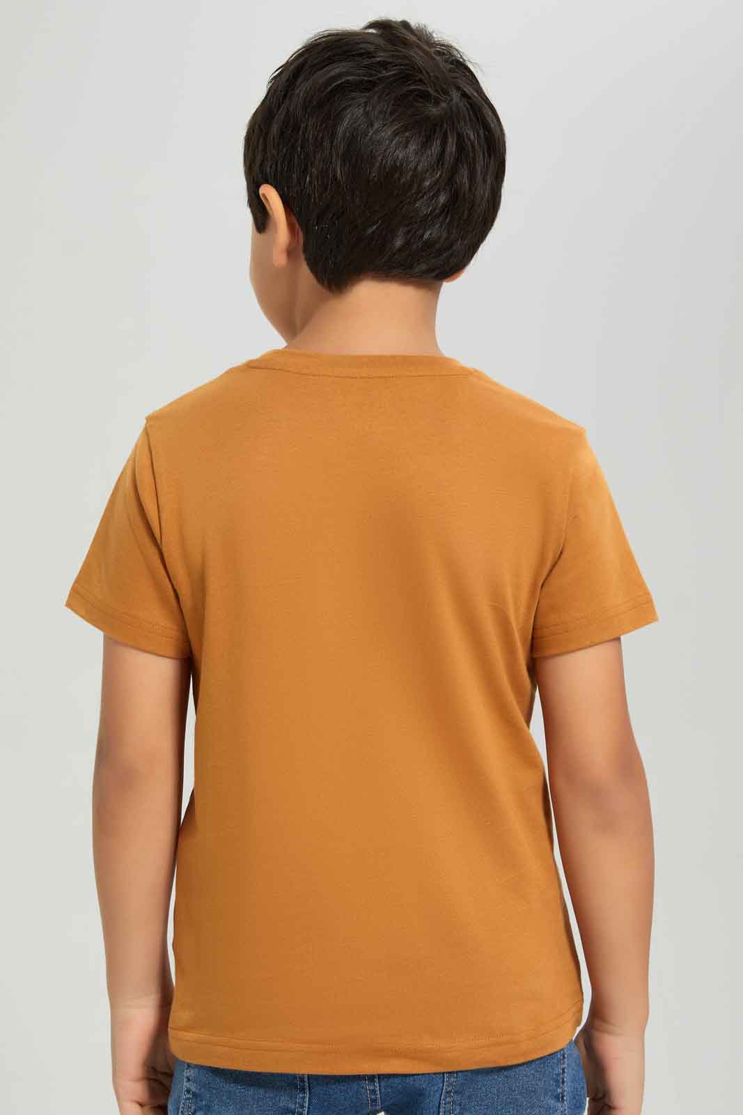 Redtag-Boys-Brown-Dino-Short-Sleeve-Graphic-T-Shirt-BOY-T-Shirts,-Category:T-Shirts,-Colour:Brown,-Deals:New-In,-Dept:Boys,-Filter:Boys-(2-to-8-Yrs),-New-In-BOY-APL,-Non-Sale,-S23A,-Section:Boys-(0-to-14Yrs),-TBL-Boys-2 to 8 Years