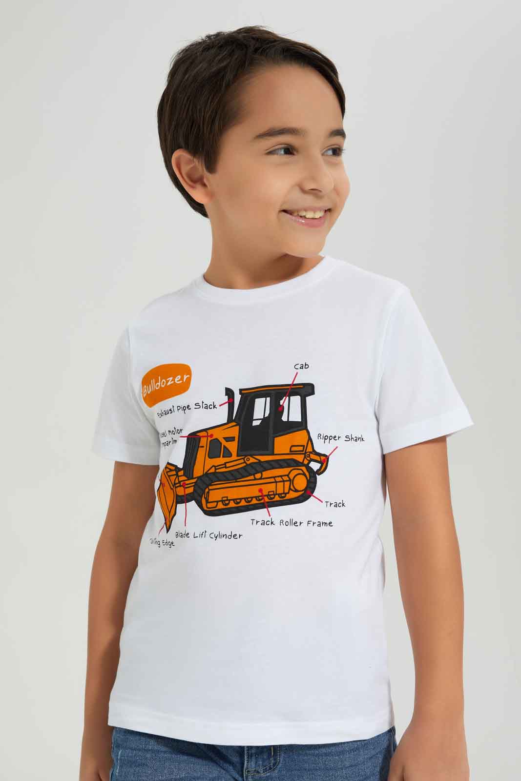 Redtag-Boys-White-Bulldozer-Short-Sleeve-Graphic-T-Shirt-BOY-T-Shirts,-Category:T-Shirts,-Colour:White,-Deals:New-In,-Dept:Boys,-Filter:Boys-(2-to-8-Yrs),-New-In-BOY-APL,-Non-Sale,-S23A,-Section:Boys-(0-to-14Yrs),-TBL-Boys-2 to 8 Years