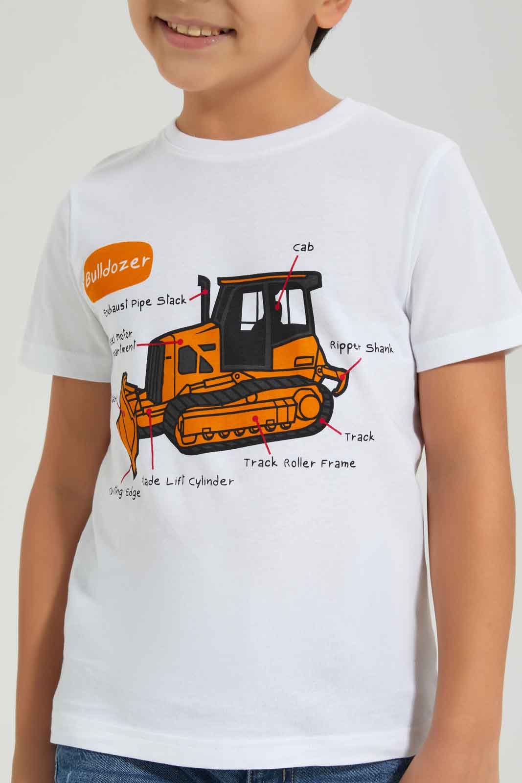 Redtag-Boys-White-Bulldozer-Short-Sleeve-Graphic-T-Shirt-BOY-T-Shirts,-Category:T-Shirts,-Colour:White,-Deals:New-In,-Dept:Boys,-Filter:Boys-(2-to-8-Yrs),-New-In-BOY-APL,-Non-Sale,-S23A,-Section:Boys-(0-to-14Yrs),-TBL-Boys-2 to 8 Years