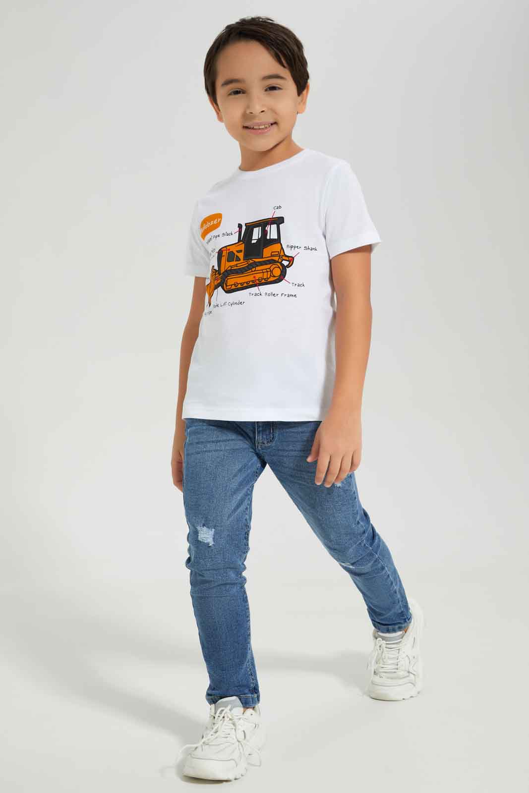 Redtag-Boys-White-Bulldozer-Short-Sleeve-Graphic-T-Shirt-BOY-T-Shirts,-Category:T-Shirts,-Colour:White,-Deals:New-In,-Dept:Boys,-Filter:Boys-(2-to-8-Yrs),-New-In-BOY-APL,-Non-Sale,-S23A,-Section:Boys-(0-to-14Yrs),-TBL-Boys-2 to 8 Years